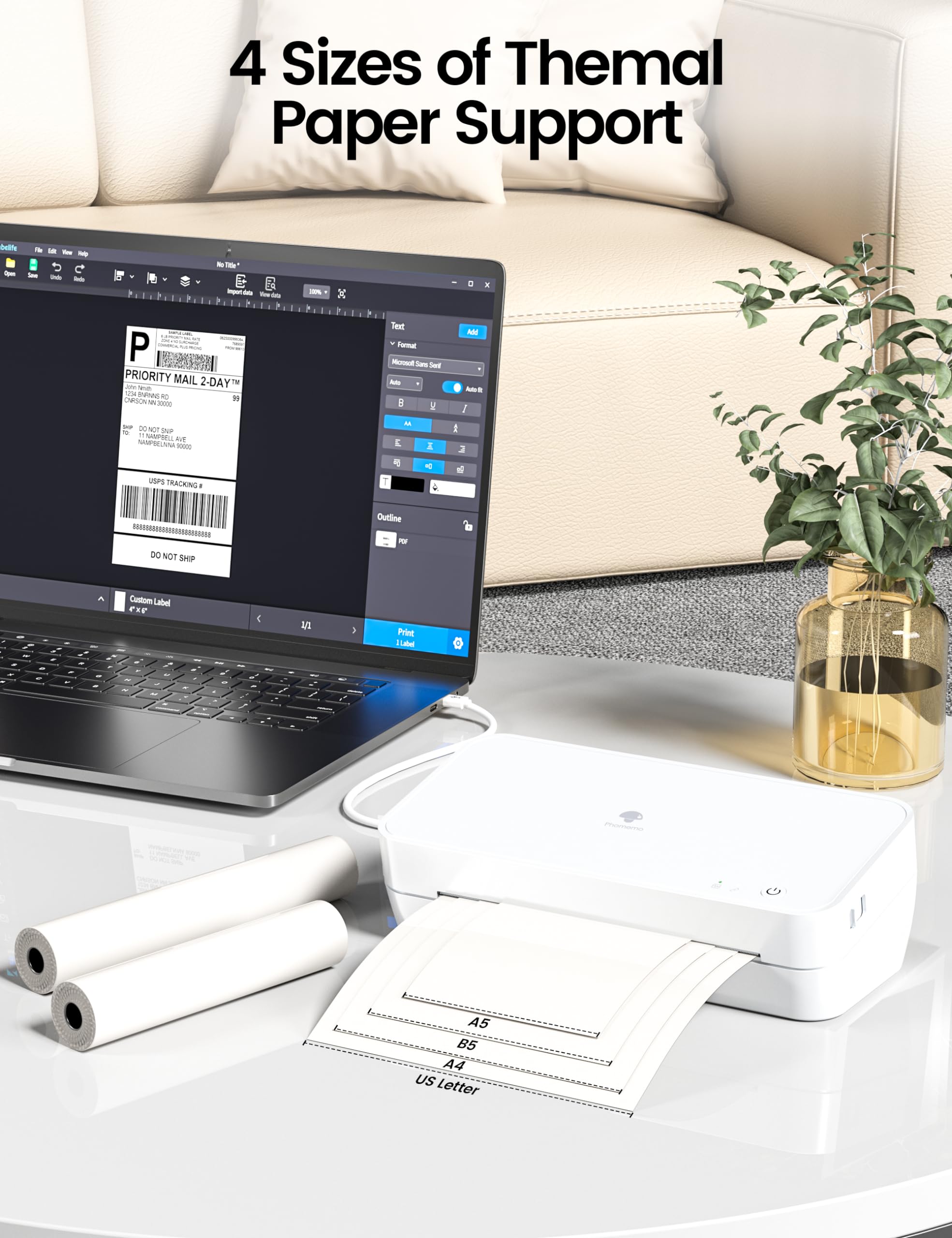 Phomemo S821 Wireless Thermal Printer - Inkless, Compact WiFi Printer for 8.5