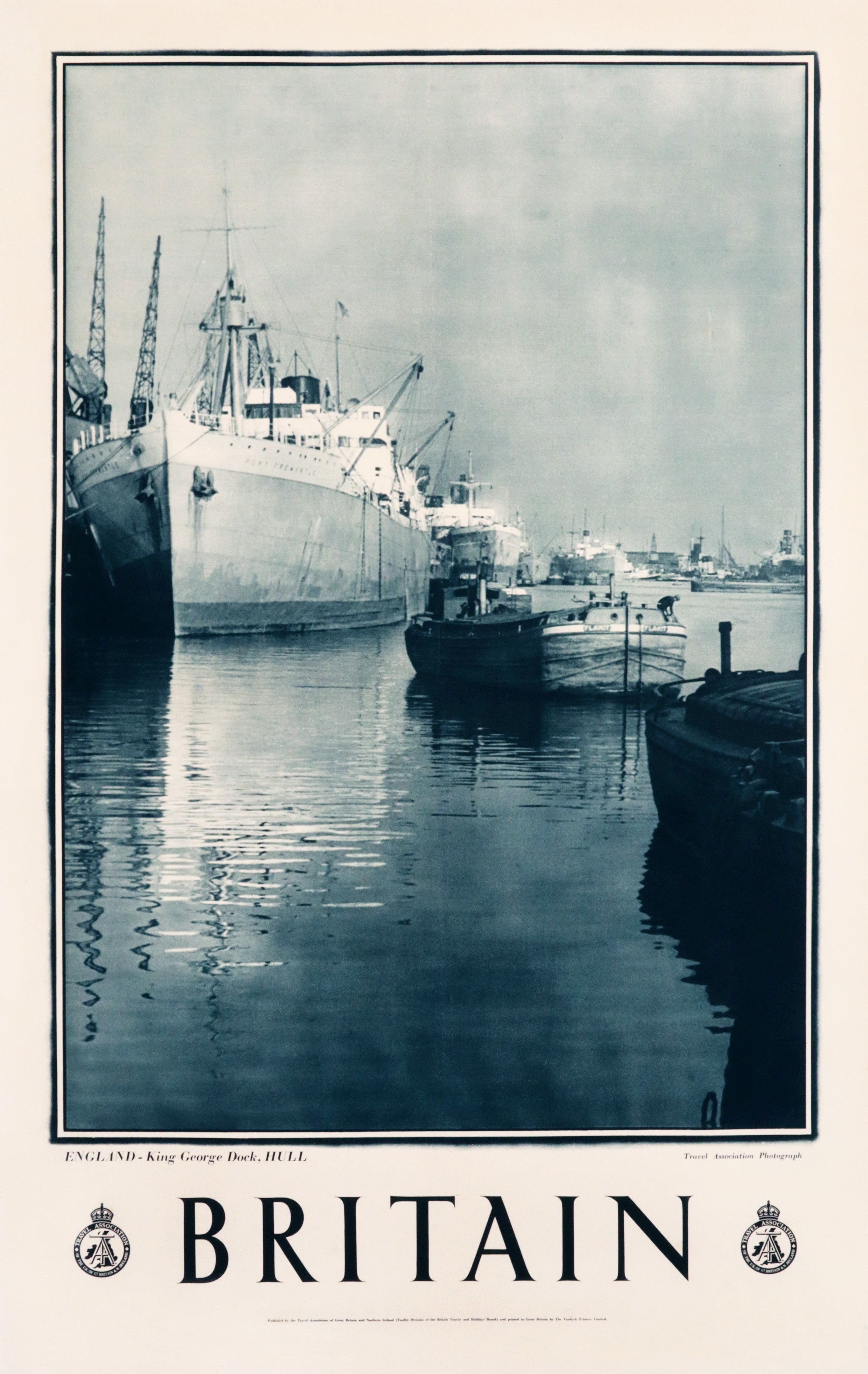 Vintage 1940s British Travel Poster - Britain Travel Association UK England King George Dock Hull | Retro Wall Art for Home & Office Decor