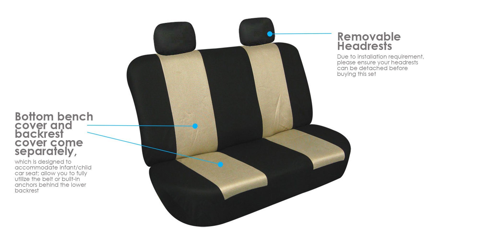 FH Group Universal Car Seat Covers Set - Beige Cloth for SUV, Sedan, Van | Durable & Comfortable for Daily Driving