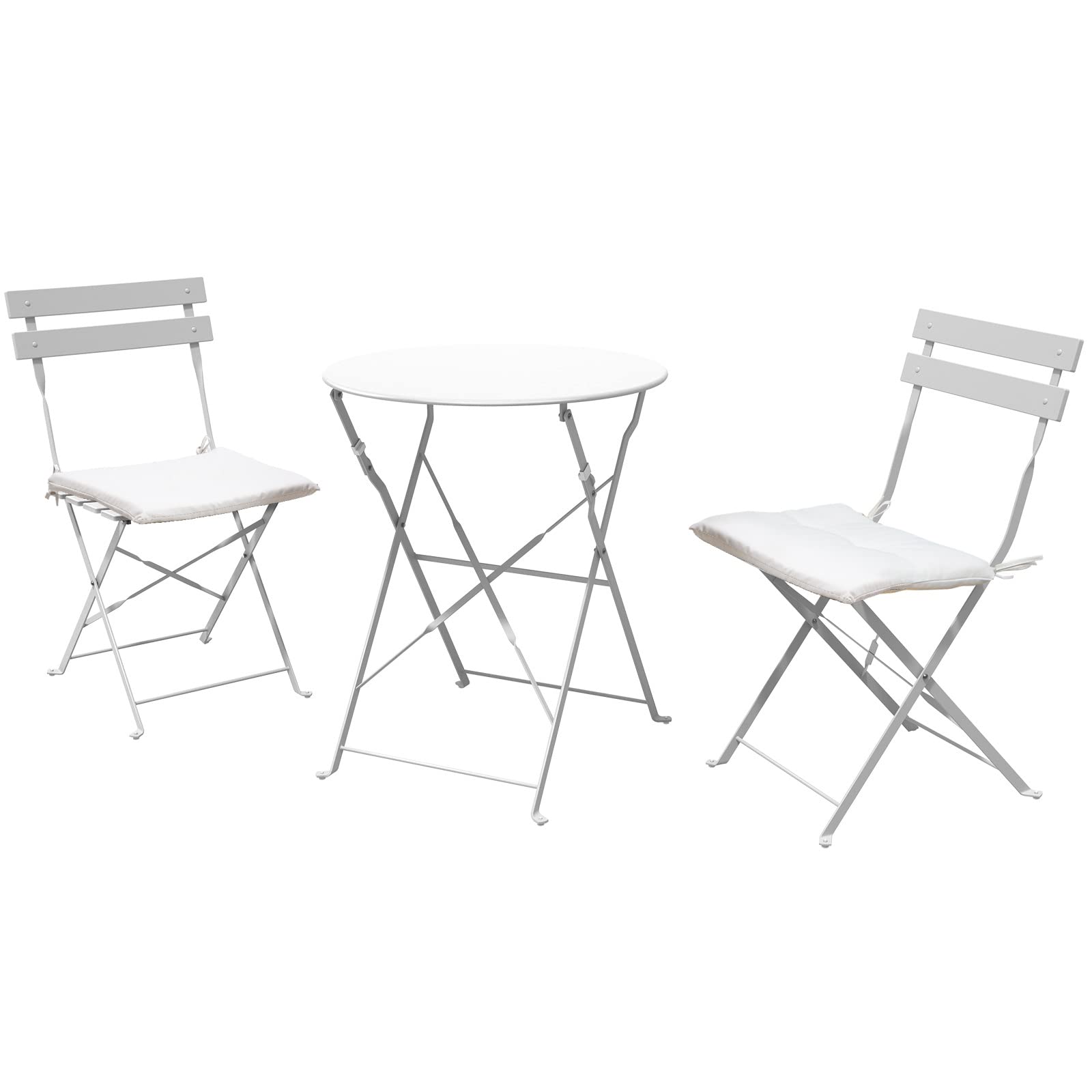 Grand Patio 3-Piece Bistro Set - Foldable Outdoor Dining Table & Chairs with Cushions, White Patio Furniture for Small Spaces, Balcony, Garden & Backyard - Perfect for Coffee, Breakfast & Relaxing Outdoors