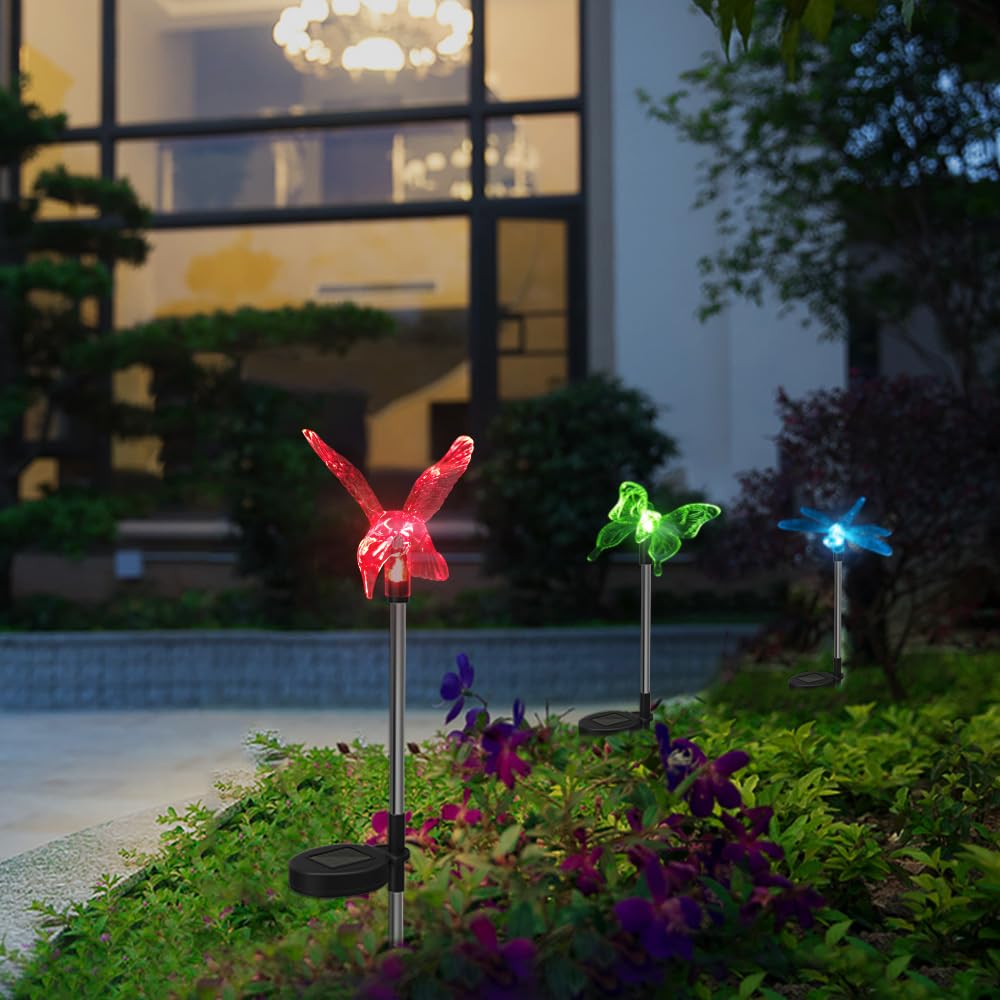 Anordsem Solar Powered Outdoor Garden Stake Lights - Waterproof LED Dragonfly Hummingbird Butterfly Solar Lights for Yard, Patio, Pathway Decor | Perfect for Landscape Lighting, Backyard Ambience, and Evening Garden Illumination