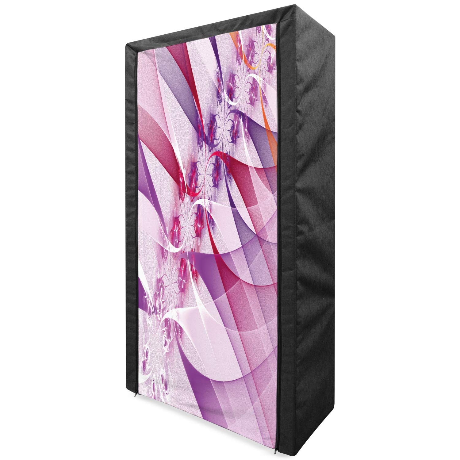 Ambesonne Fractal Portable Fabric Wardrobe with Shelves - Digital Flower Pattern in Swirling Lines - 33.5