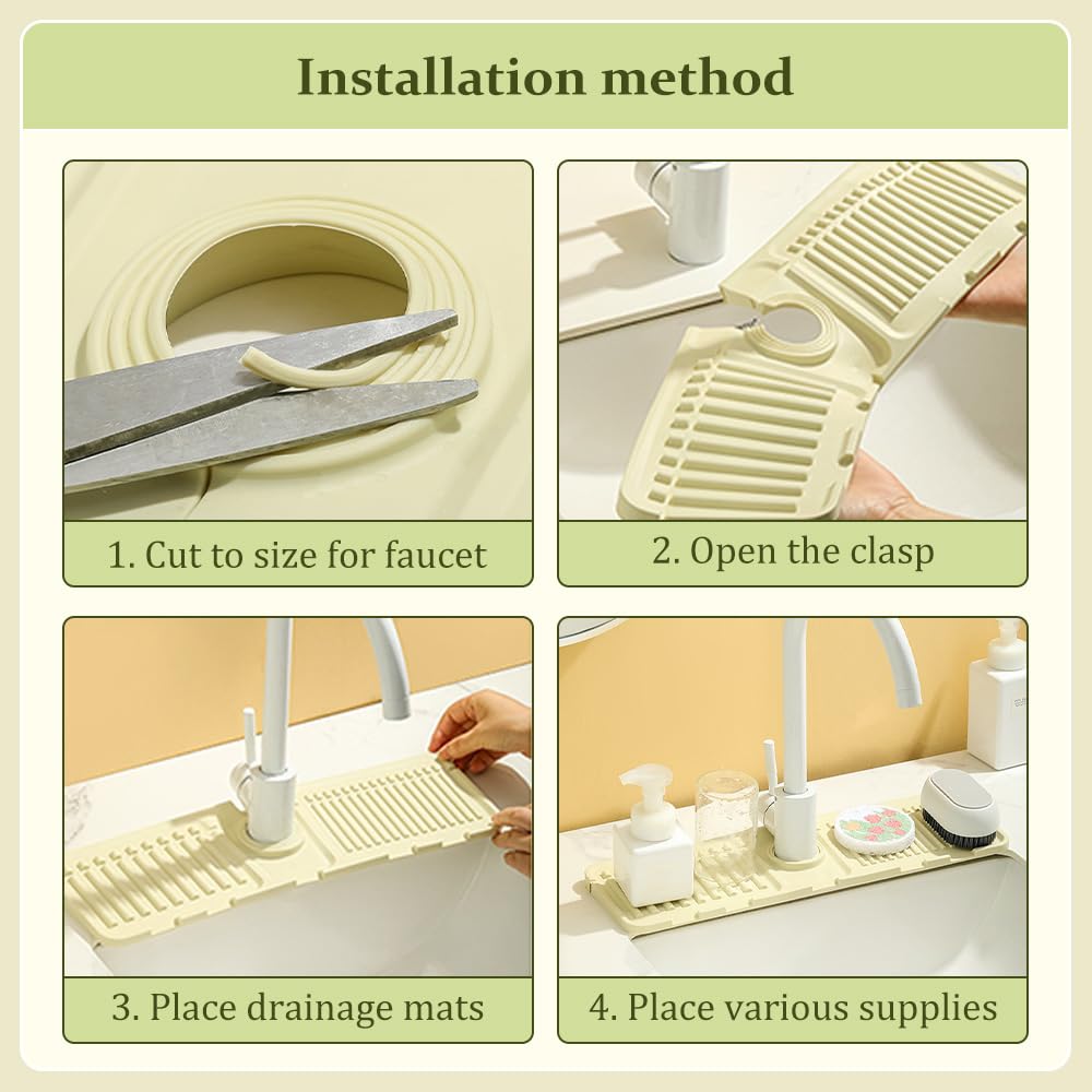 2024 Upgraded Silicone Kitchen Sink Mat - Non-Slip Splash Guard & Drain Tray with Soap Sponge Holder | Waterproof Sink Protector for Kitchen & Bathroom (Grey, 1 Pack) | Perfect for Dishwashing, Food Prep & Countertop Protection
