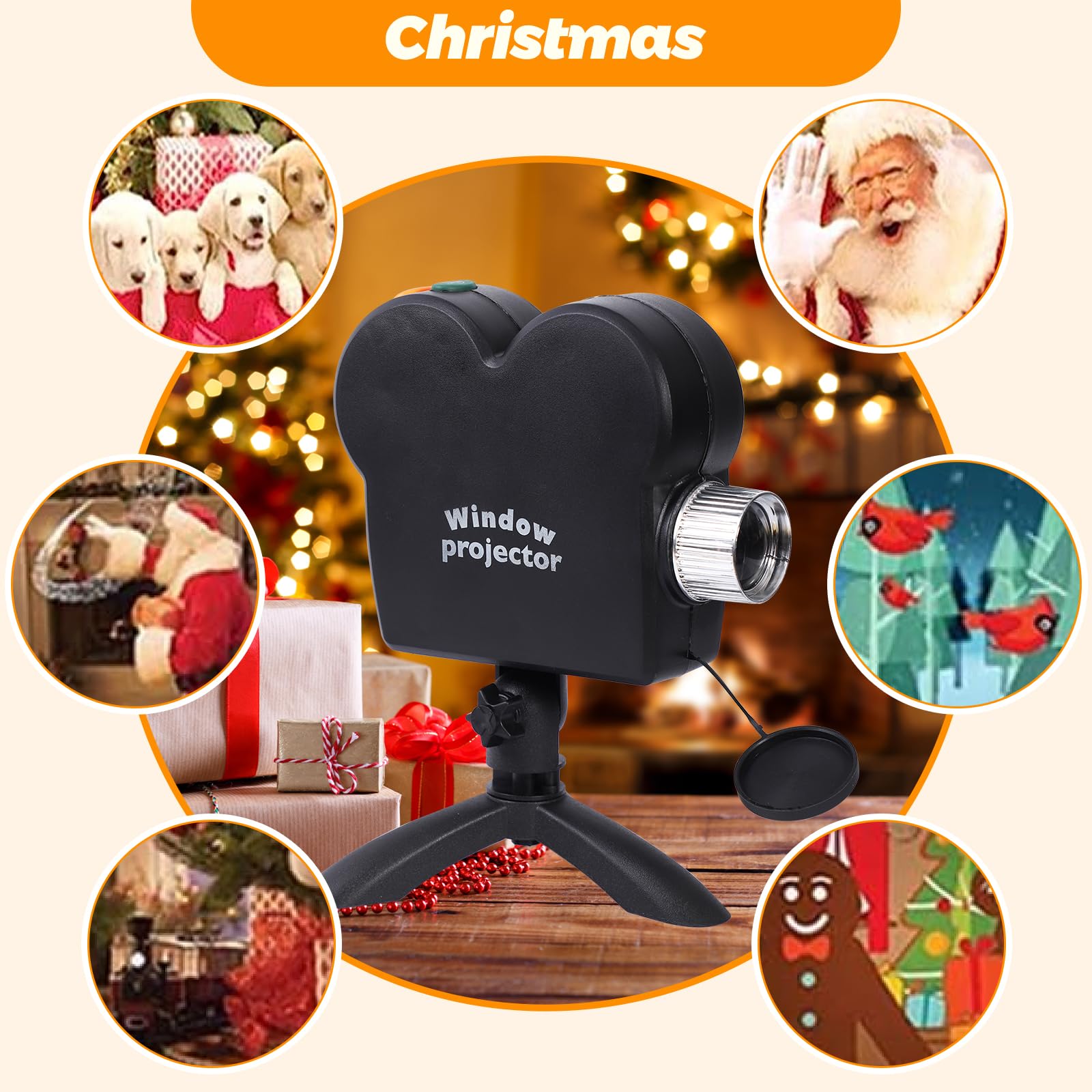 Christmas Window Projector with Tripod - 12 Built-in Holiday Movies for Indoor & Outdoor Decor | Perfect for Xmas, Halloween, Party, Garden & Landscape Projection