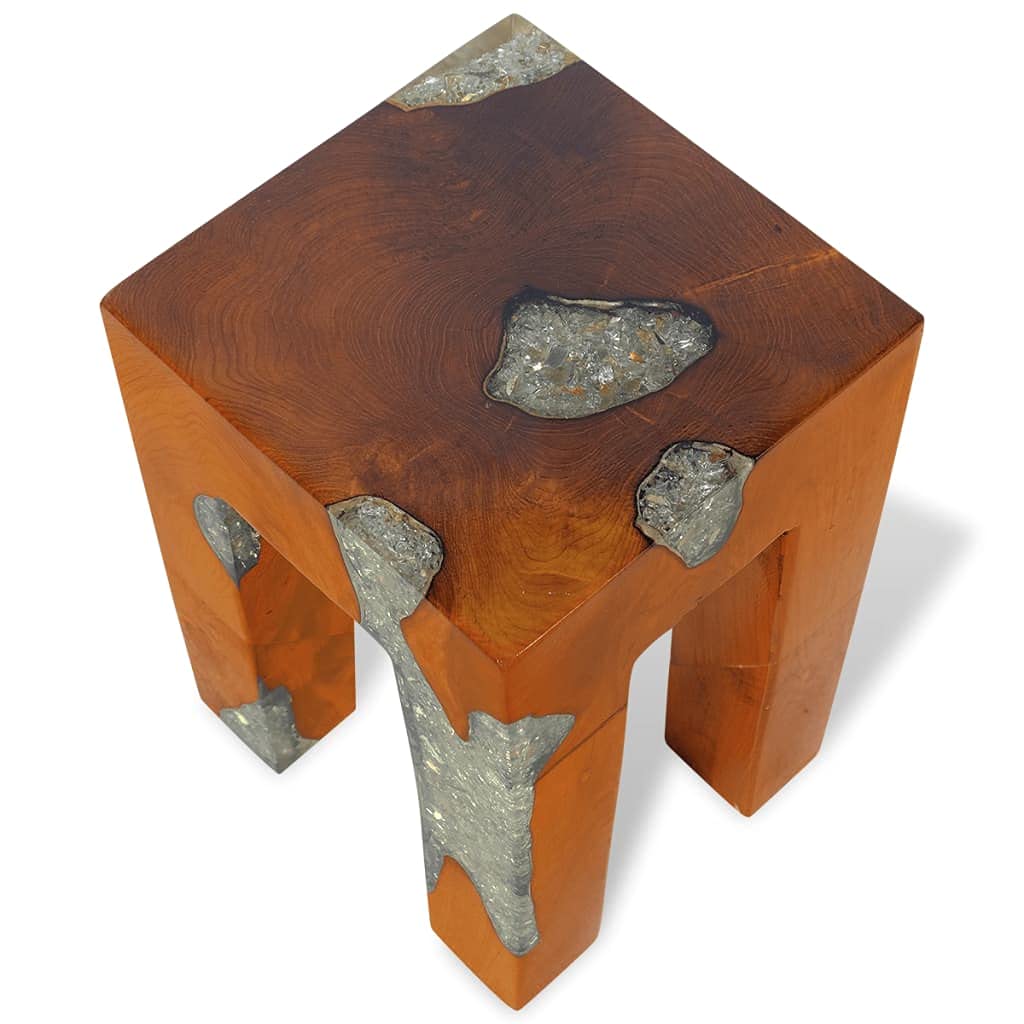 Solid Teak Wood & Resin Multifunctional Garden Stool - Natural Side Table, Plant Stand, Bedside Frame for Home & Outdoor Decor - Perfect for Patio, Living Room, and Garden Use