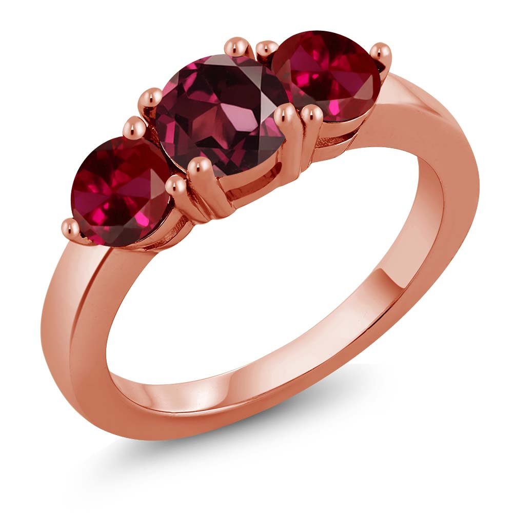 2.20 Ct Red Rhodolite Garnet & Created Ruby 18K Rose Gold Plated Silver Ring for Women | Gem Stone King | Elegant Jewelry Gift for Anniversary, Valentine's Day & Special Occasions