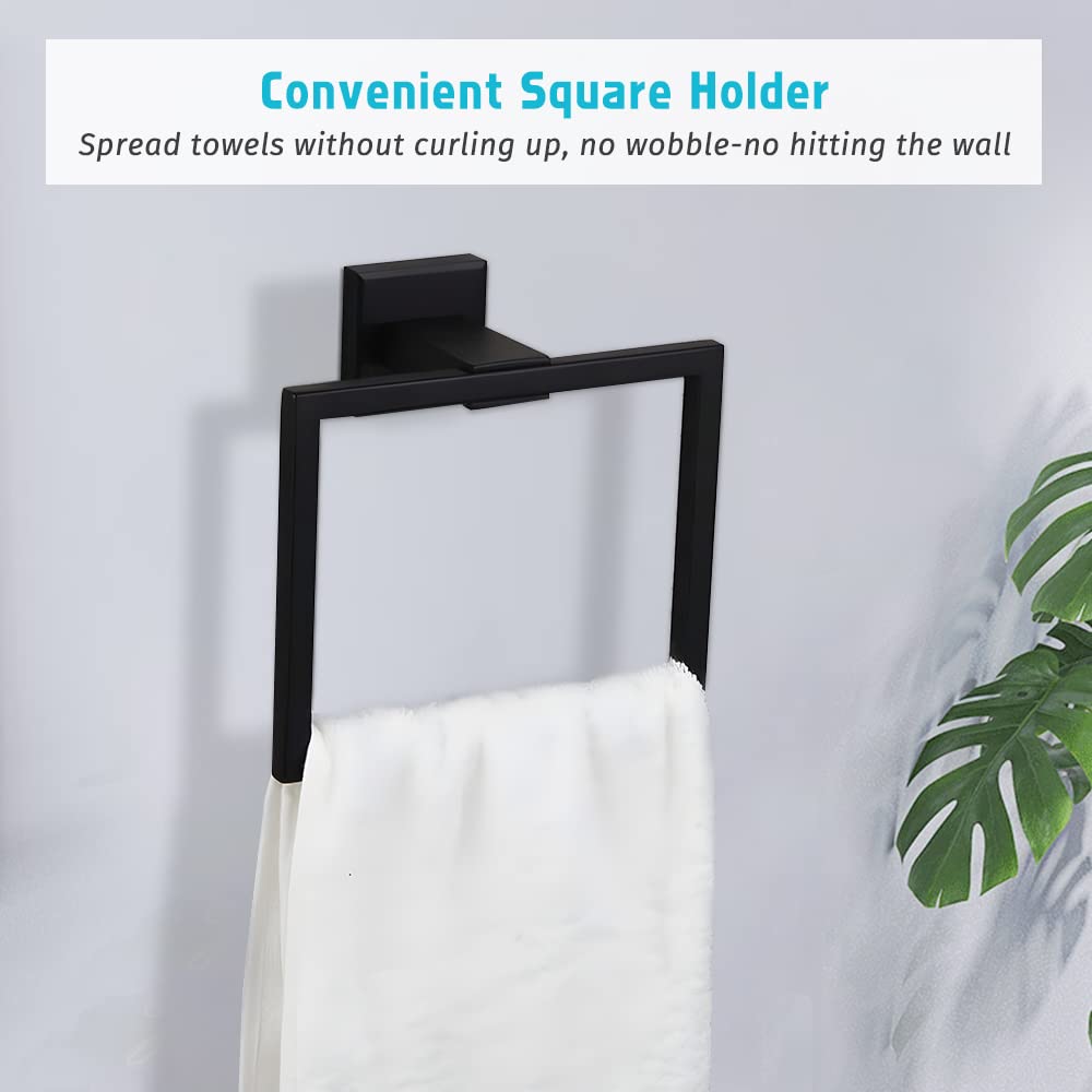 4-Piece Matte Black Bathroom Hardware Set - 16 Inch Towel Bar, Holder, Toilet Paper Stand & Hook - Modern Bath Accessories Kit for Home & Hotel Decor