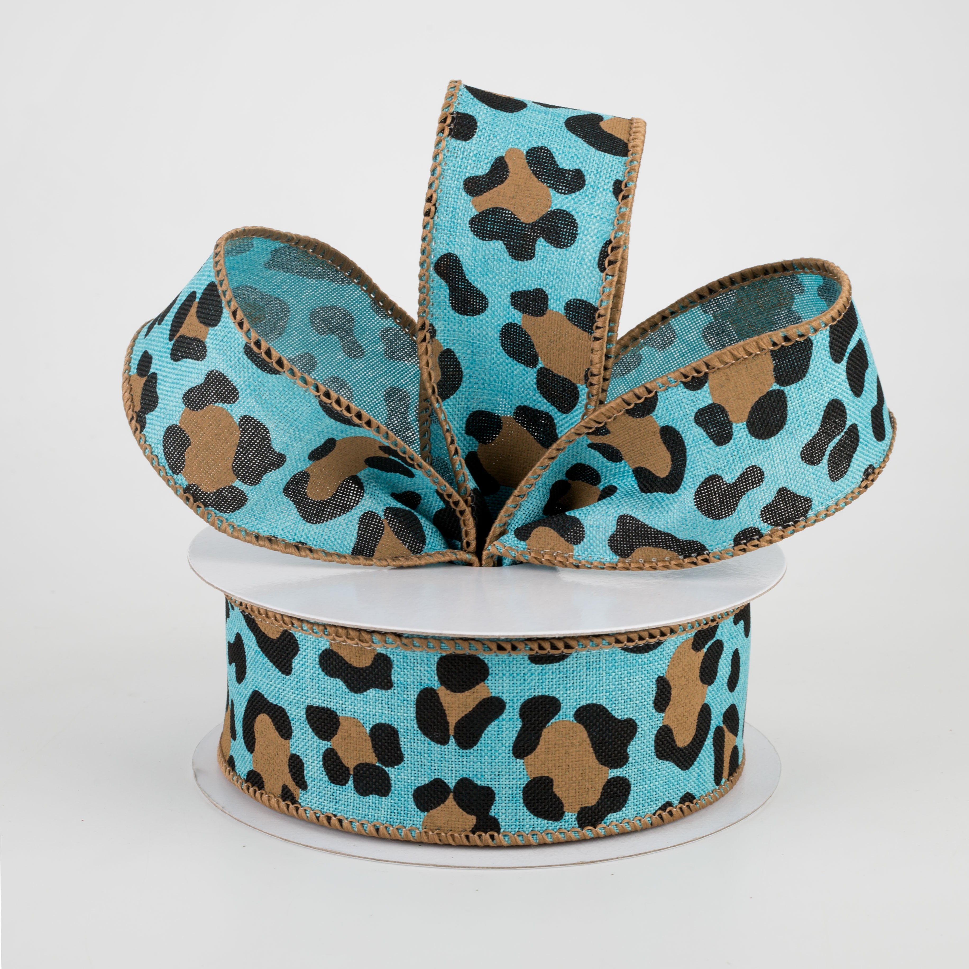 1.5 Inch Leopard Print Royal Ribbon - Light Teal Fabric Ribbon (10 Yards) for Gift Wrapping, DIY Crafts, Hair Bows, and Scrapbooking