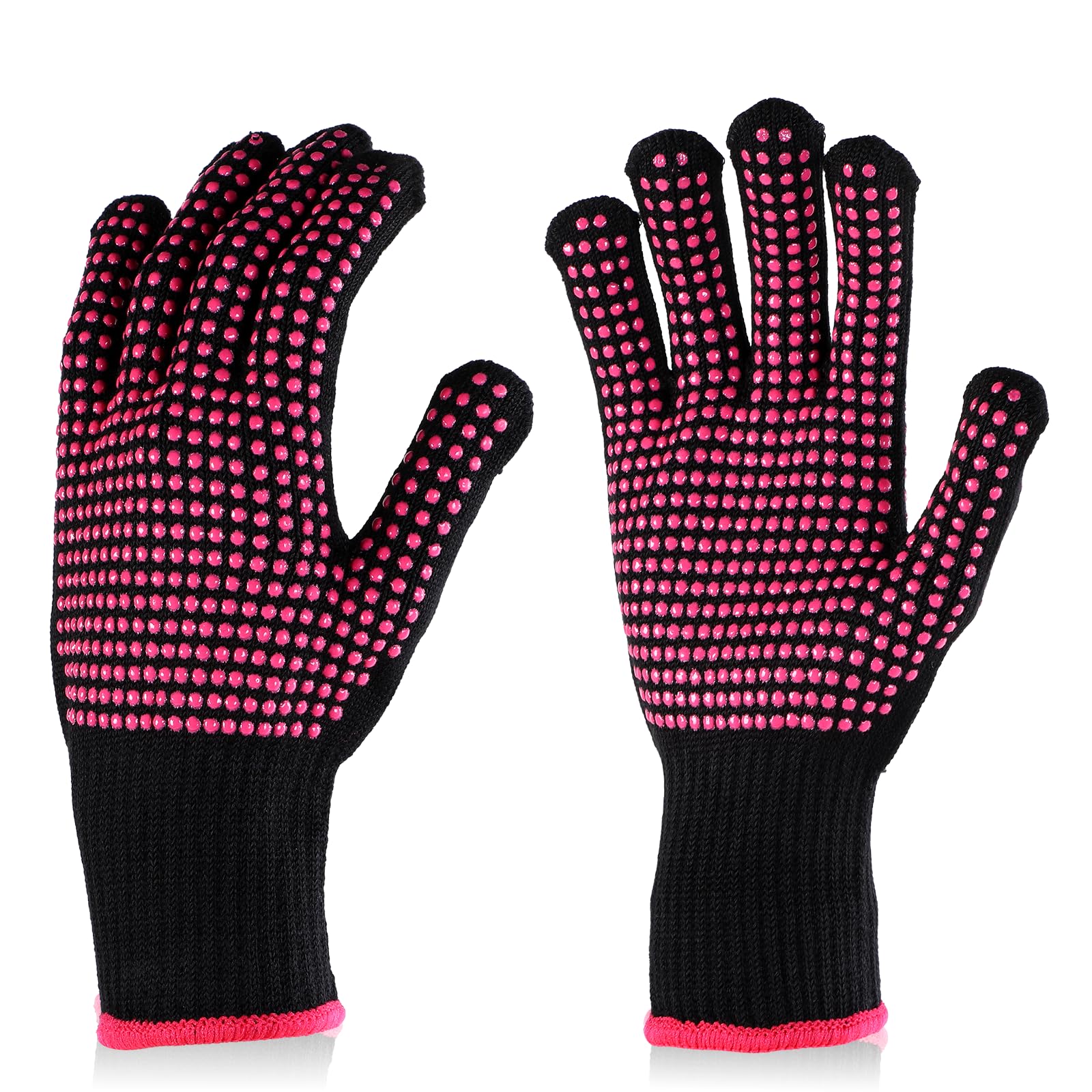 2 Pcs Heat Resistant Gloves with Double Silicone Bumps - Professional Heat Blocking Oven Mitts for Hair Styling Tools, Curling Irons, Flat Irons & Hot Air Brushes - Perfect for Salon, Home & Kitchen Use