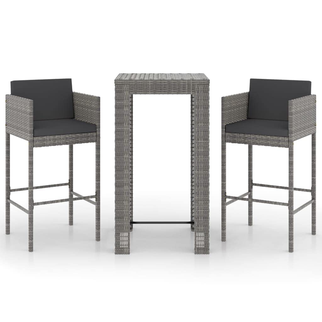 3-Piece Black & Gray Poly Rattan Outdoor Dining Set with Cushions - Patio Bistro Pub Table and Chairs for Backyard, Porch, Garden - Perfect for Entertaining, Relaxing & Outdoor Dining