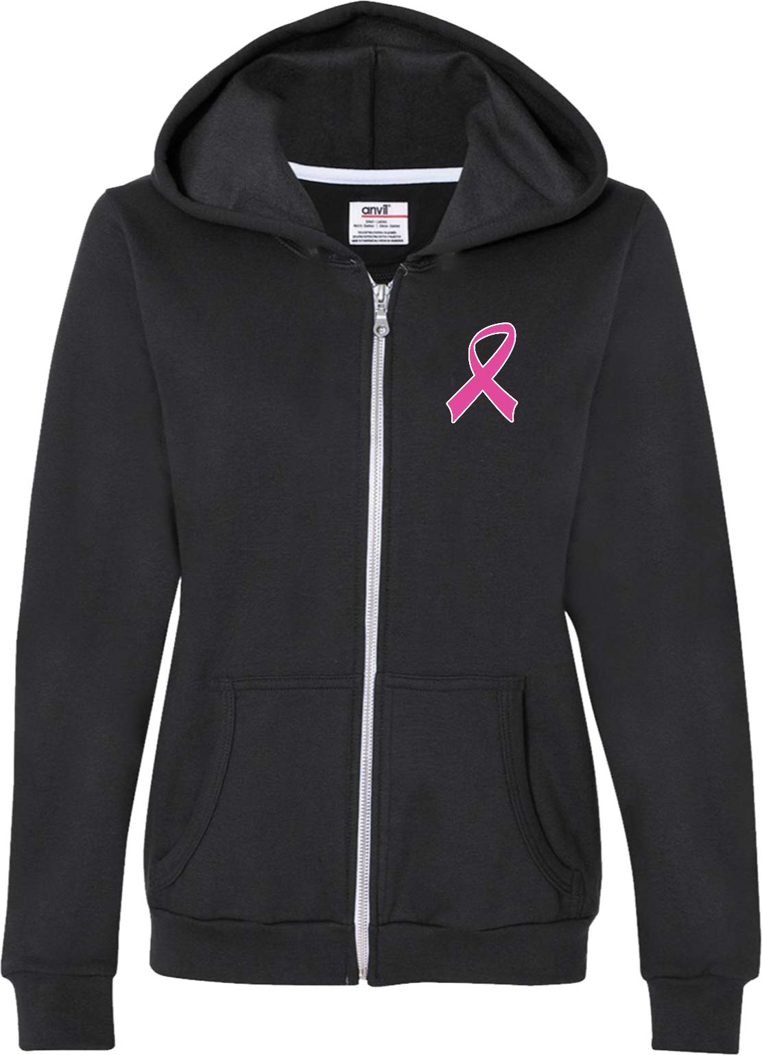 Pink Ribbon Heart Full Zip Hoodie for Women - Breast Cancer Awareness Hooded Sweatshirt - Perfect for Fundraisers, Walks & Everyday Wear