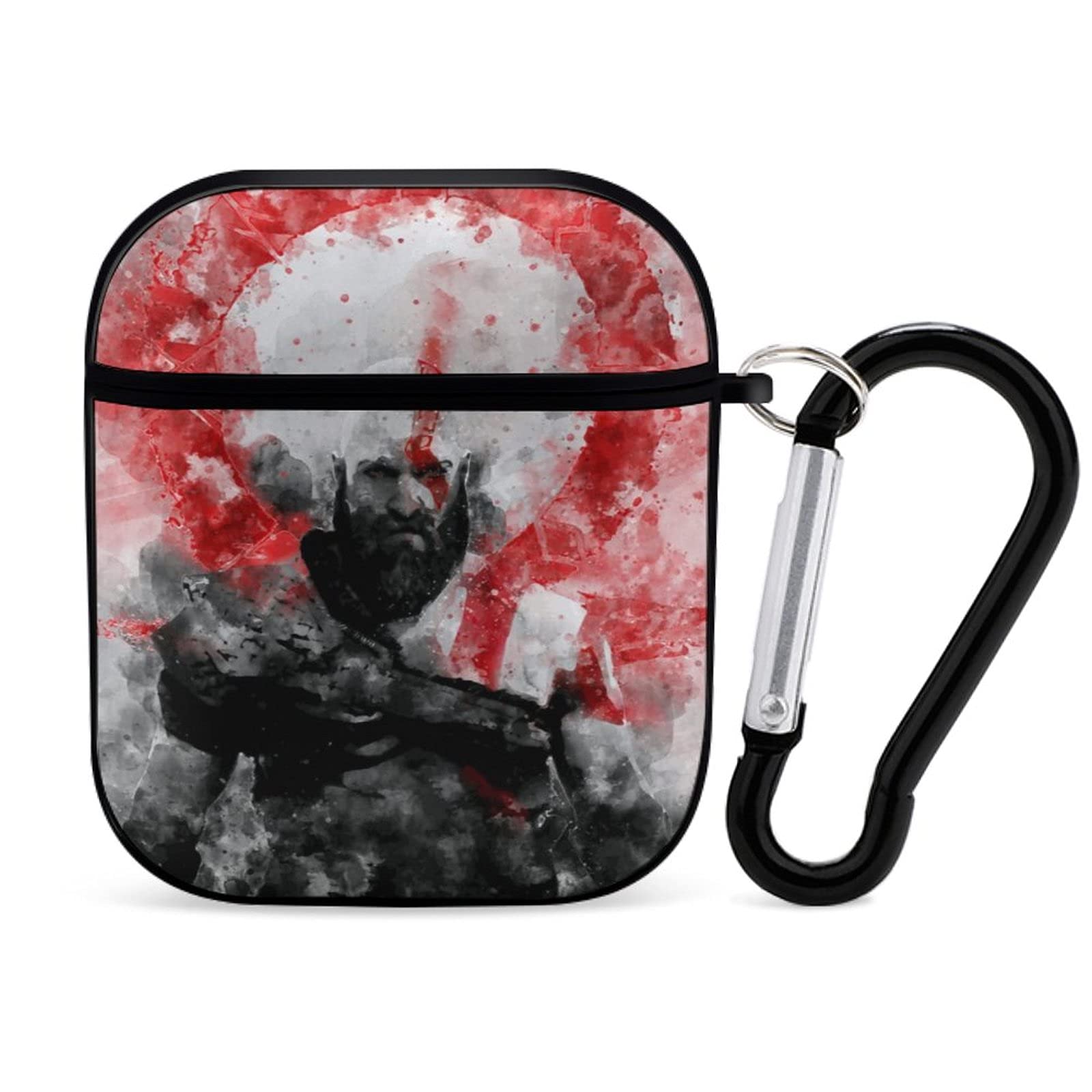 God of War AirPods Case 1&2 - Shock-Resistant Silicone Cover with Key Chain, Compatible with Wired Charging & Personalized Pattern (Black) - Perfect for Gaming, Travel, and Daily Use