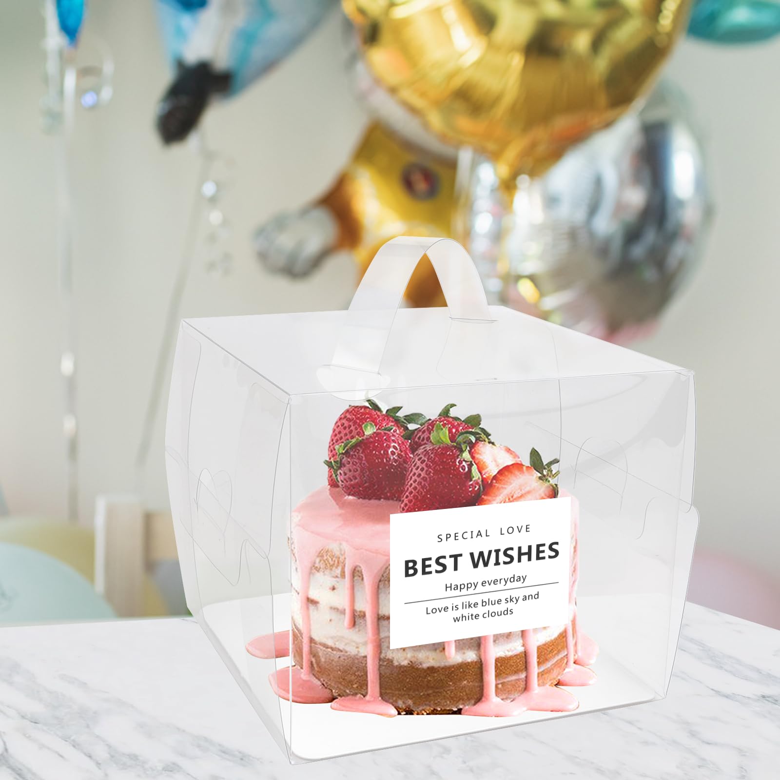 SHUESS 30Pcs 6x6x5 Inch Clear Transparent Bakery Cake Boxes with Handle & Cake Boards - Perfect for Wedding, Birthday, Cupcake Display & Dessert Storage