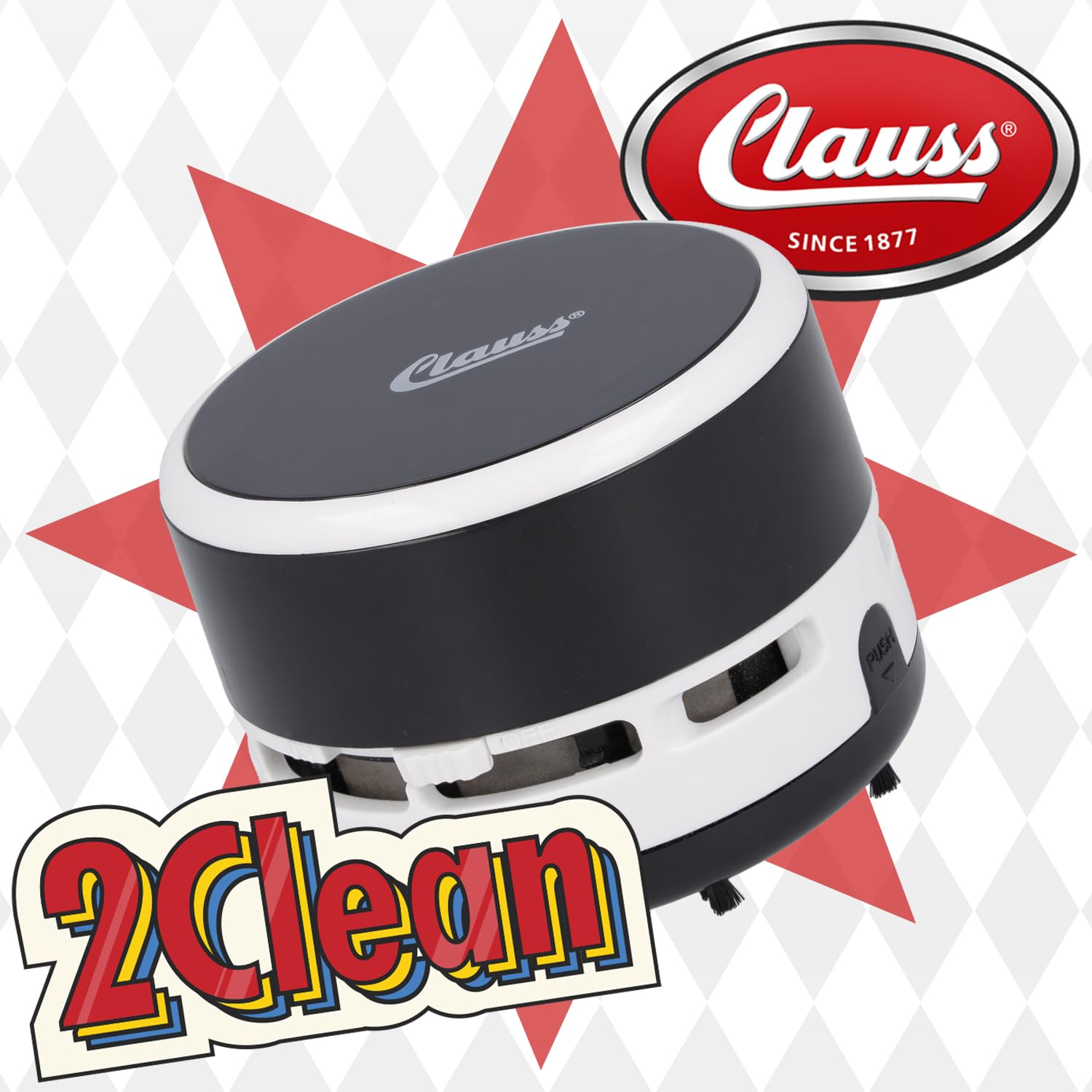 Clauss Handvac 2Clean Cordless Mini Vacuum Cleaner - Portable Handheld Vacuum for Car, Home & Office Cleaning - Black Battery Operated Cleaning Kit