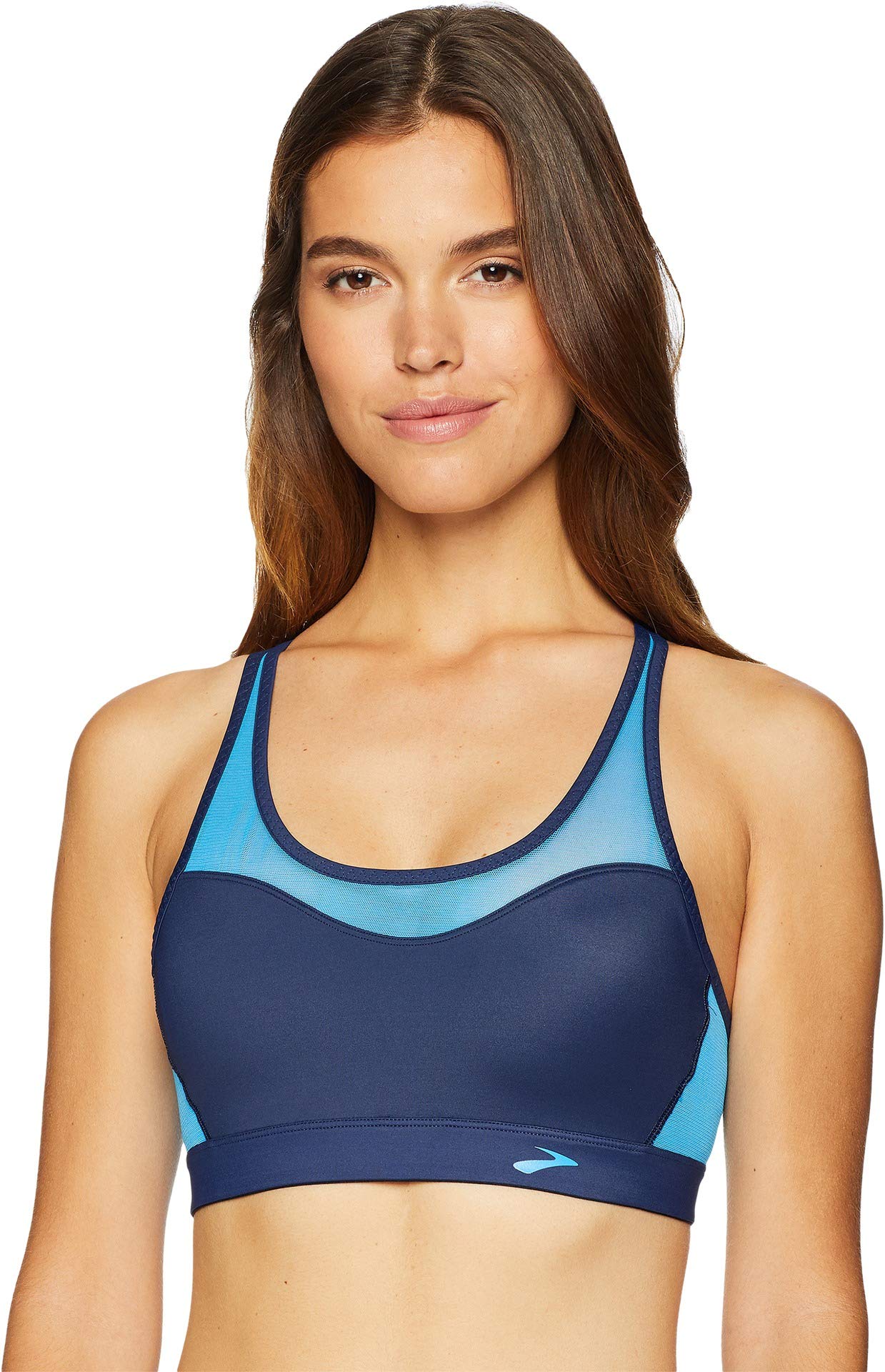 Brooks Women's Fast Forward Sports Bra - Navy & Sky Blue - XL - High Support Running & Workout Bra for Active Women