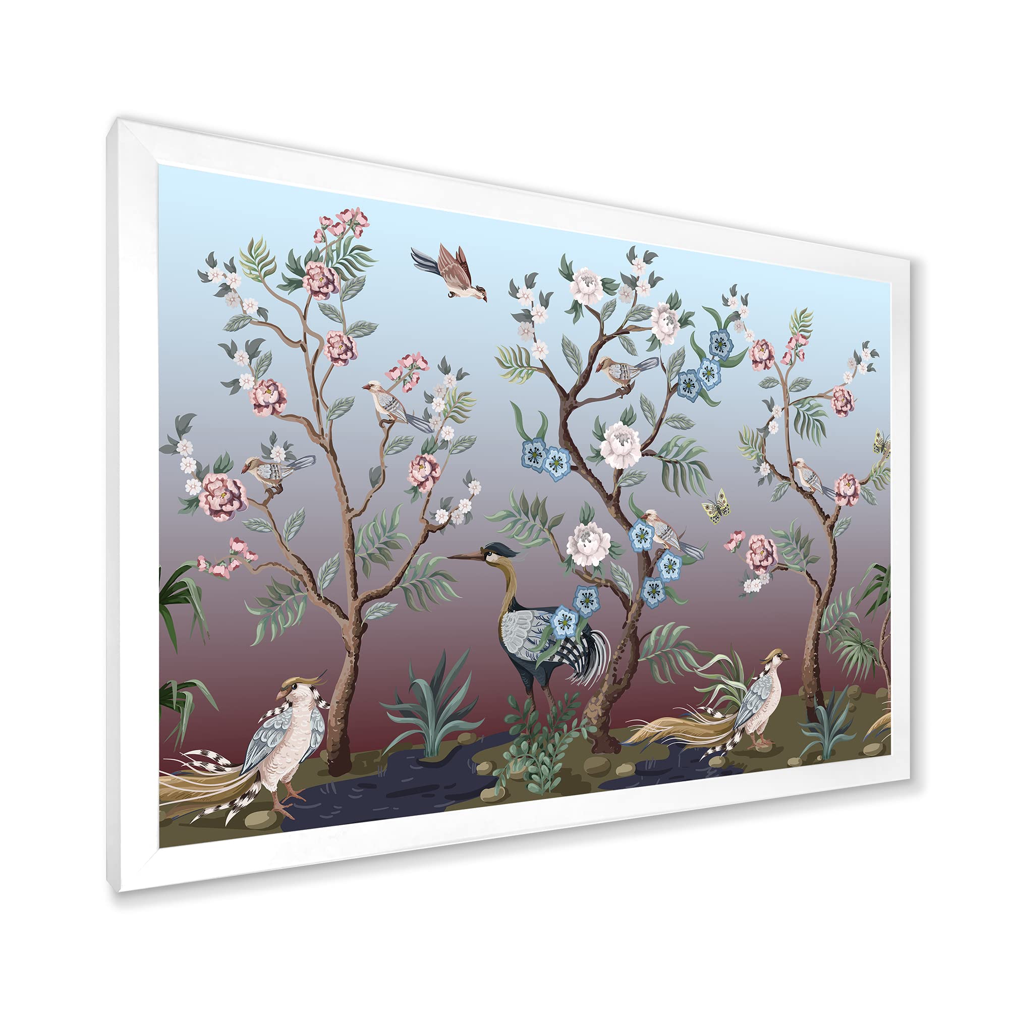 Chinoiserie Framed Wall Art with Birds & Peonies - Traditional Chinese XI Style Home Decor for Living Room, Bedroom & Office