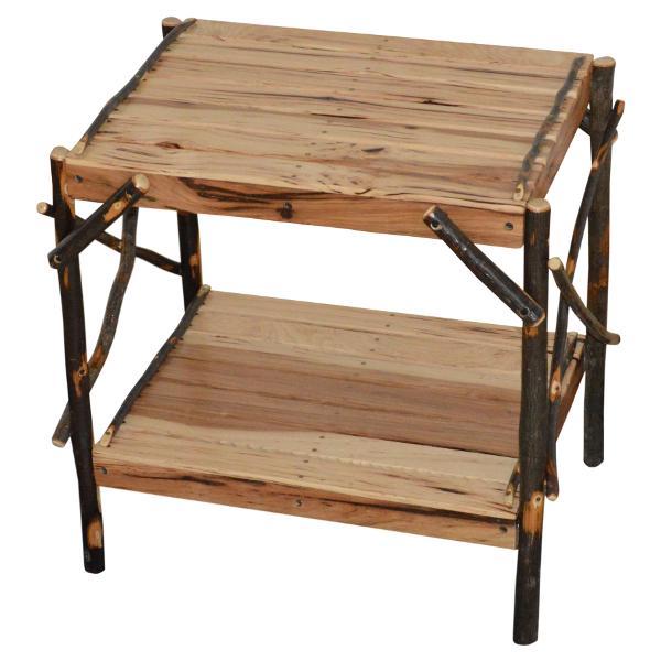 Stylish Hickory End Table for Living Room - Rustic Wood Side Table with Storage Shelf - Perfect for Small Spaces, Bedroom, or Office Decor