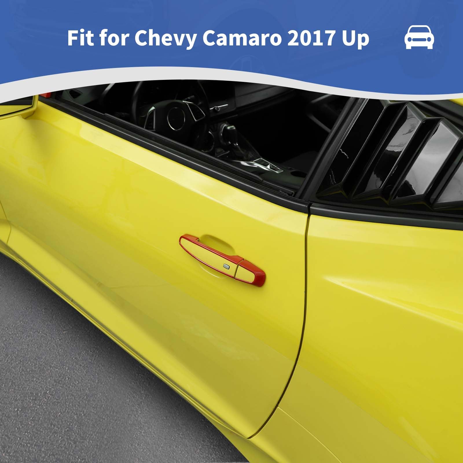 Red RT-TCZ Door Handle Inserts Trim Cover for Chevy Camaro 2017-2024 | Exterior Car Accessories | Enhance Style & Protection for Daily Driving & Car Shows