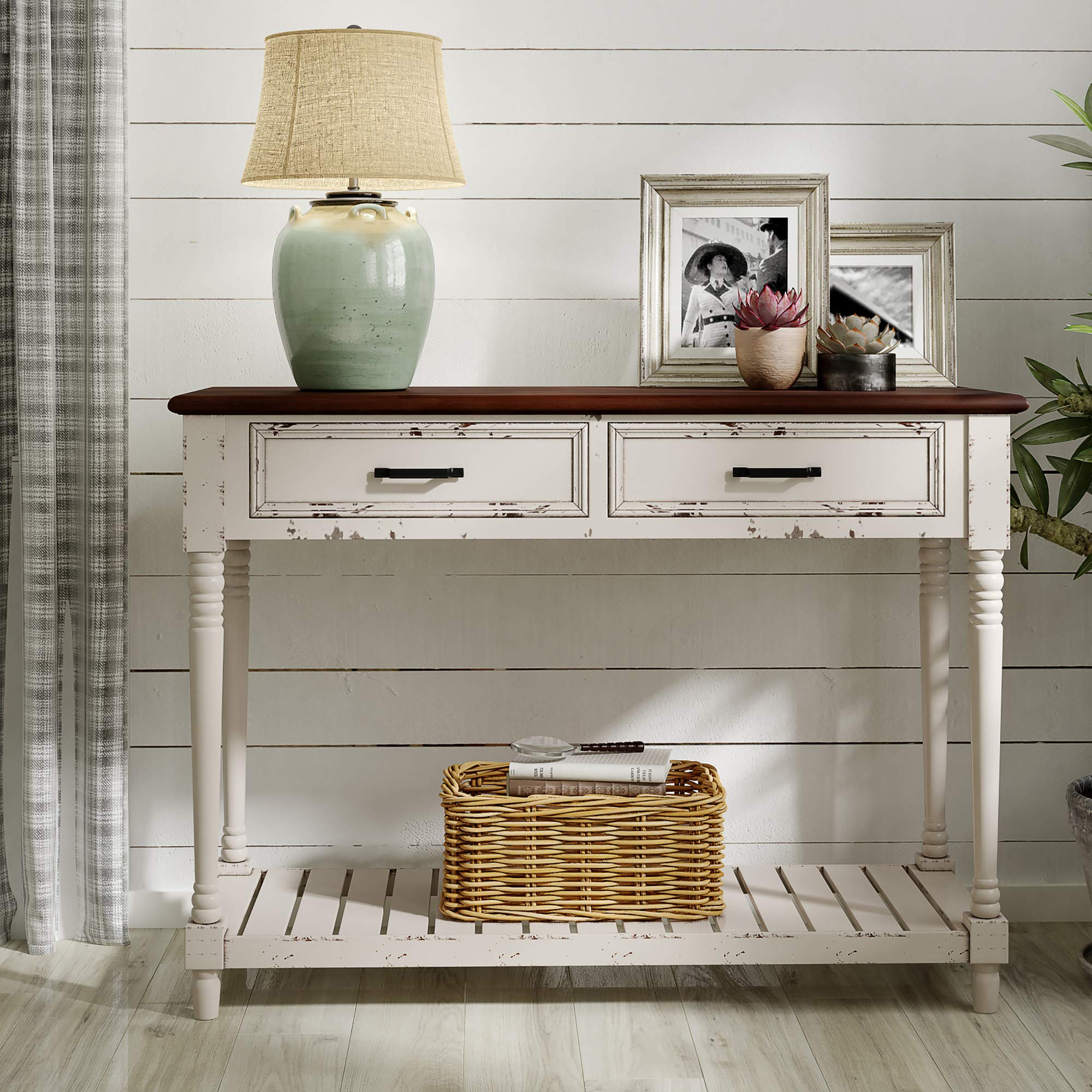 ClickDecor Baker Modern Console Table - White Entryway Storage & Home Office Writing Desk with 2 Drawers | Mid-Century Living Room Furniture for Small Spaces | Perfect for Hallway Organization, Apartment Decor & Workspace Solutions