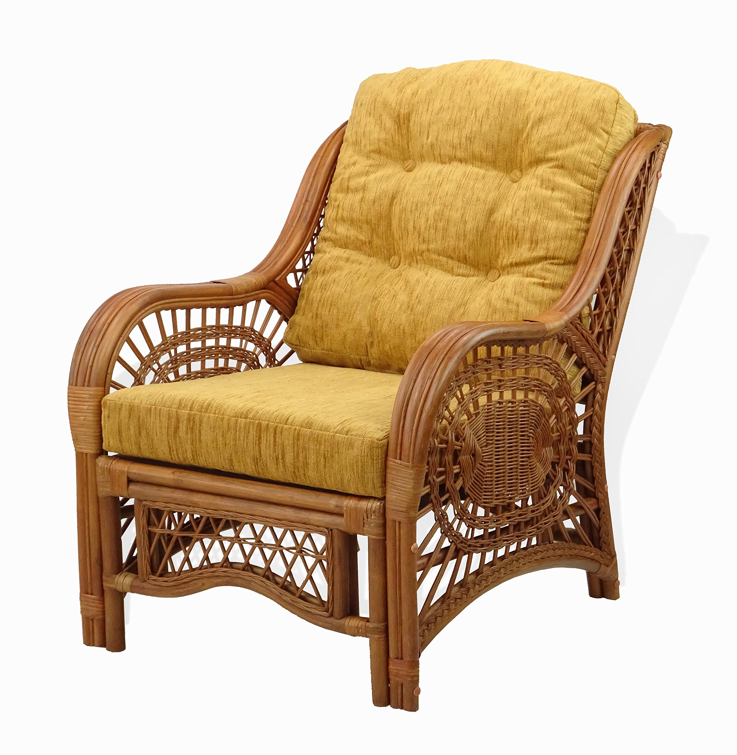 Lounge Malibu Armchair - Handmade Eco-Friendly Rattan Wicker Chair with Light Brown Cushion in Cognac Finish | Perfect for Patio, Living Room & Coastal Decor