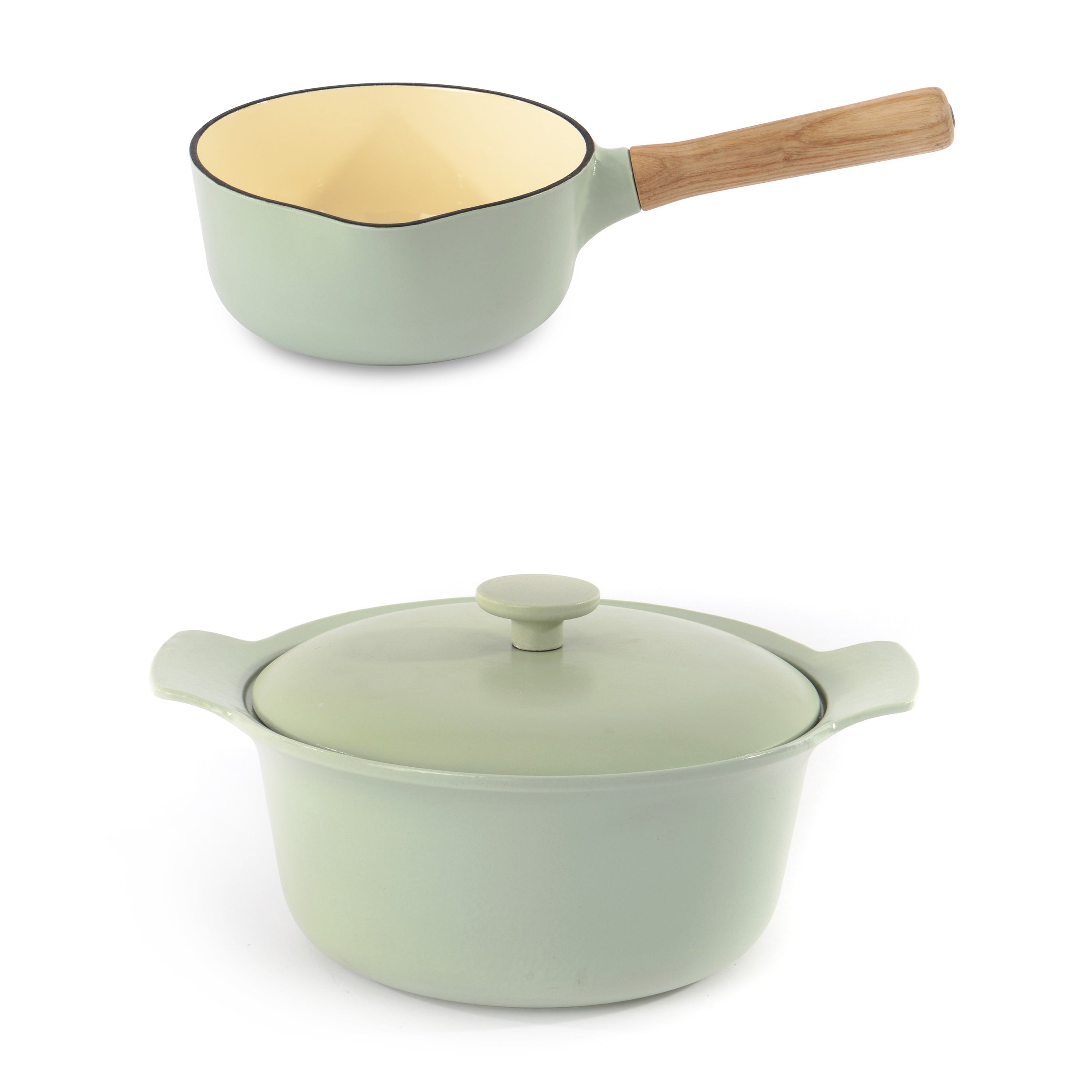 BergHOFF Ron 3-Piece Cast Iron Cookware Set - Premium Green Enameled Dutch Oven & Skillet for Braising, Frying & Baking - Perfect for Stovetop, Oven & Camping Cooking