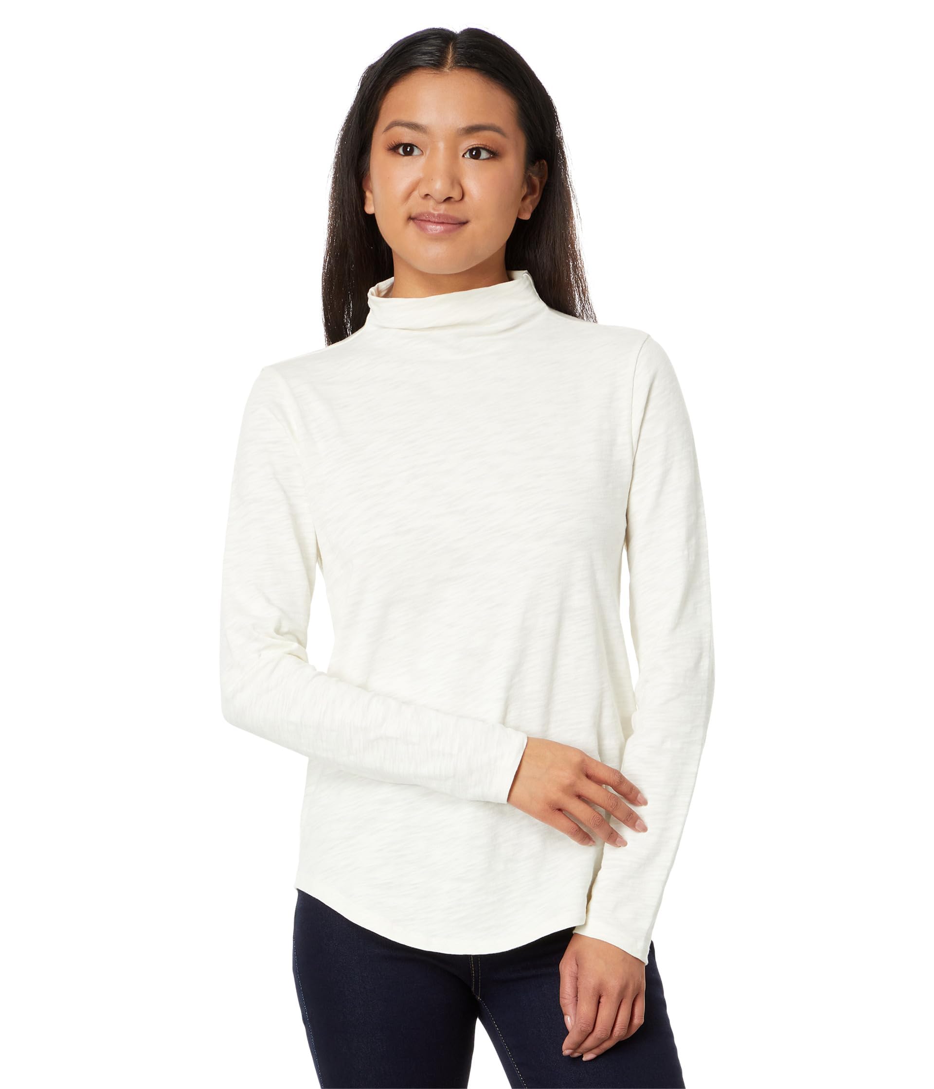 Lilla P Shirttail Hem Funnel Neck Top - Women's Casual Blouse for Everyday Wear | Perfect for Office, Dating & Weekend Outfits