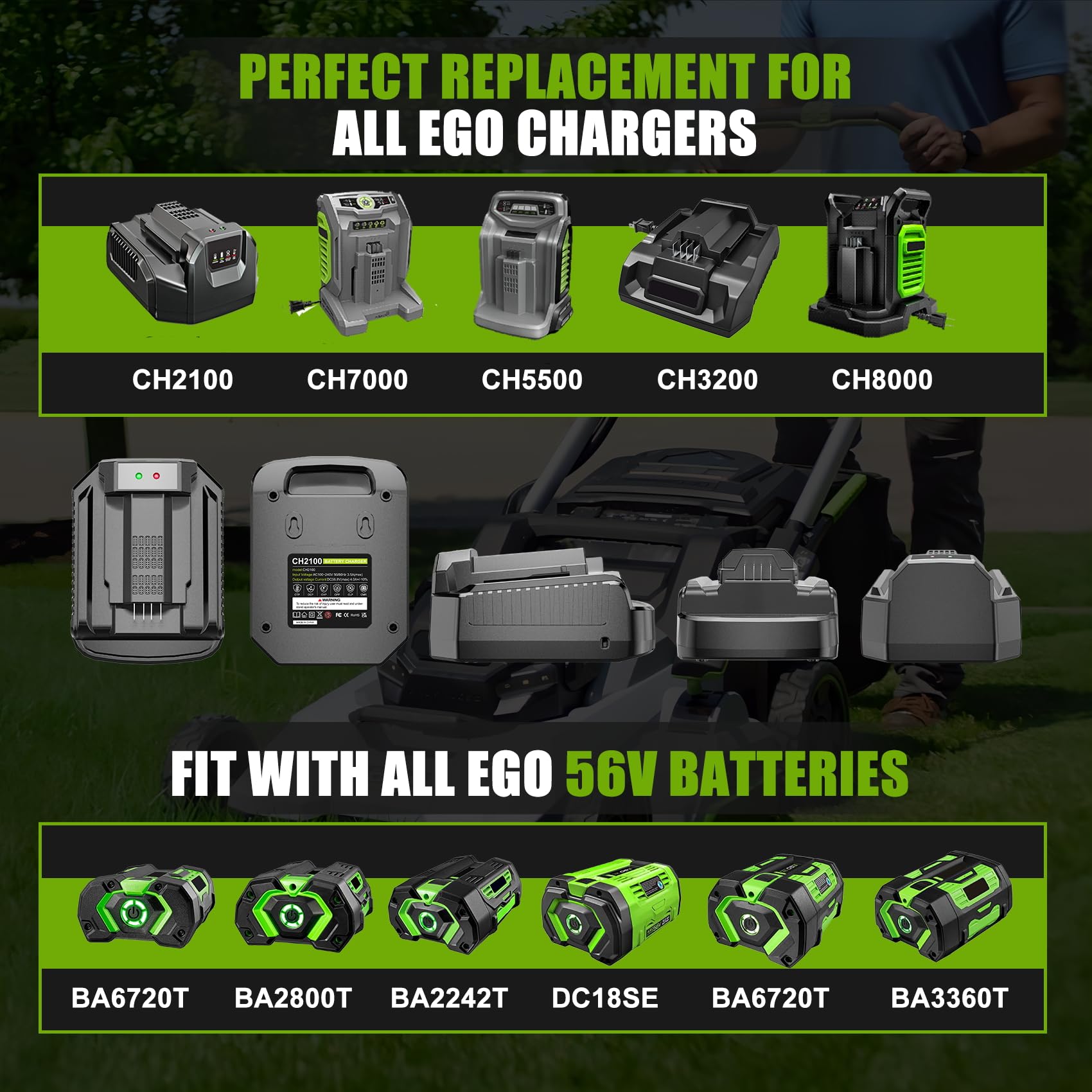 EGO CH2100 Replacement 56V Lithium-Ion Battery Charger - Fast Charging for EGO Power Tools - Perfect for Lawn Mowers, String Trimmers & Outdoor Power Equipment