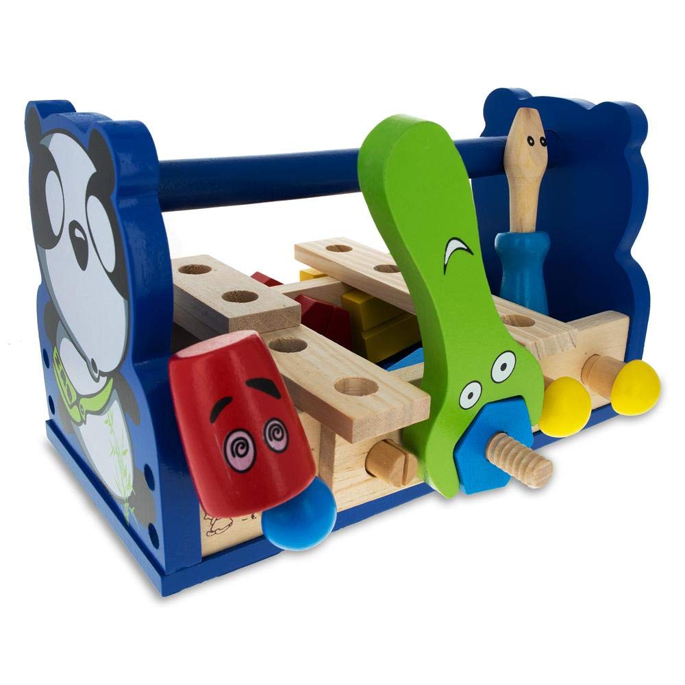 BestPysanky 21-Piece Construction Building Tool Set in Wooden Toolbox - Perfect for Kids DIY Projects, STEM Learning & Pretend Play