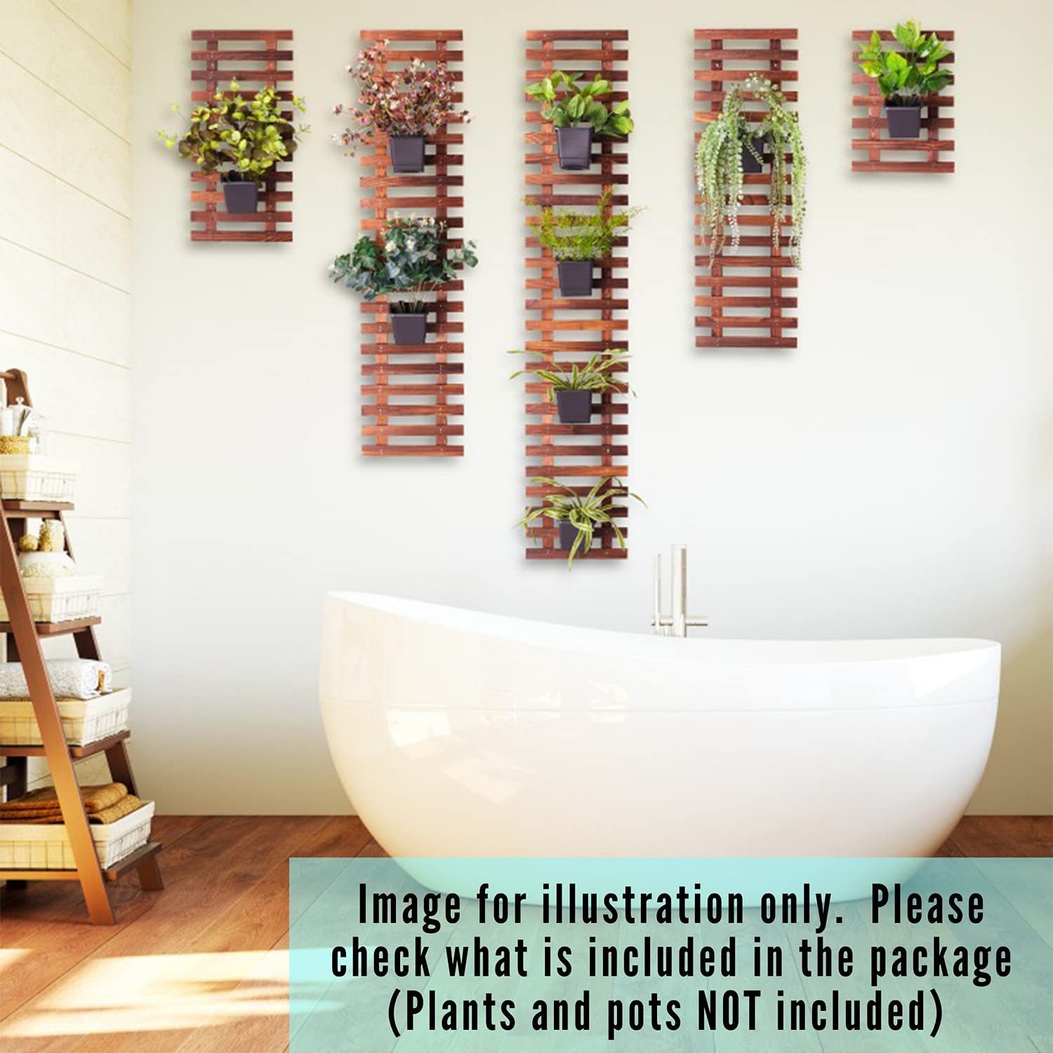 ShopLaLa Bundle - 4 Inch Self Watering Plant Pots with 2 Pack Wooden Planter Holders, Indoor Vertical Wall Garden Kit for Herbs & Succulents | Space Saving Hydroponic System for Kitchen, Balcony & Small Apartments
