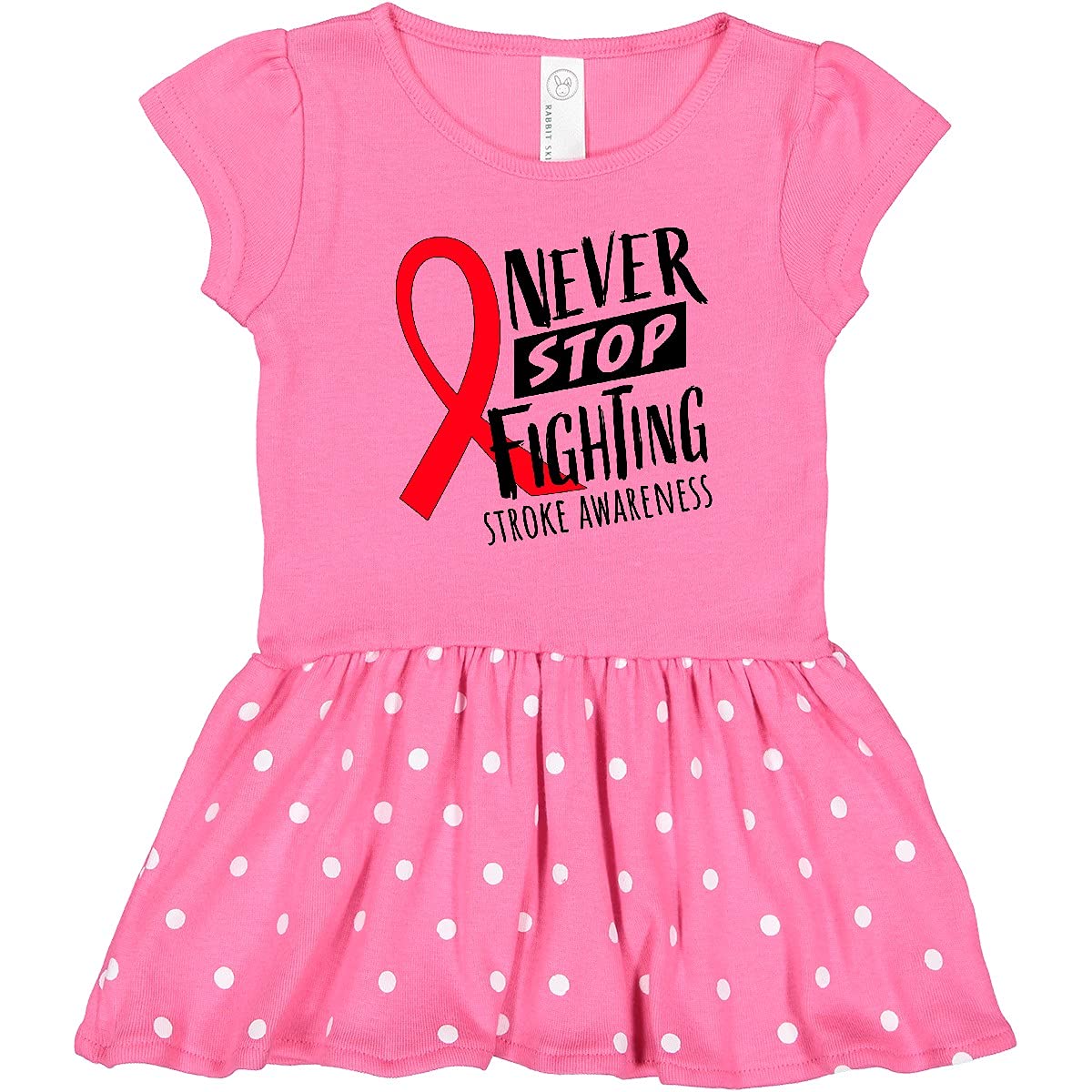 Inktastic Never Stop Fighting Stroke Awareness Red Ribbon Toddler Dress - Cute Casual Outfit for Girls, Awareness Ribbon Design, Soft Cotton Comfort - Perfect for Playdates, School, and Special Events