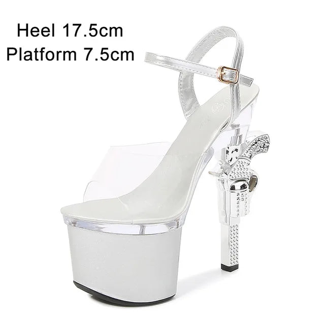 Sexy 17cm High Heel Platform Sandals for Women - Red Stiletto Wedding Shoes with Pistol Heel for Brides, Models & Evening Parties | Perfect for Prom, Runway Shows & Special Occasions