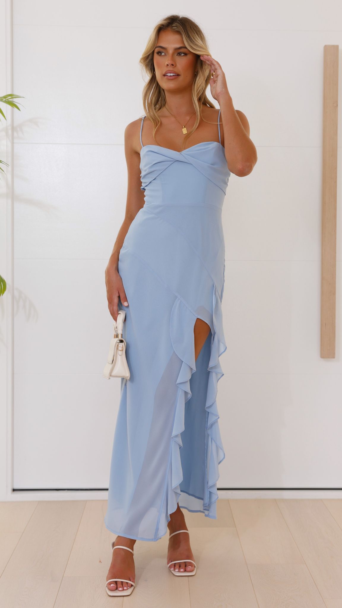 Kiyah Midi Dress for Women - Elegant Blue Flowy Summer Dress with Short Sleeves - Perfect for Beach Vacation, Date Night & Casual Outings