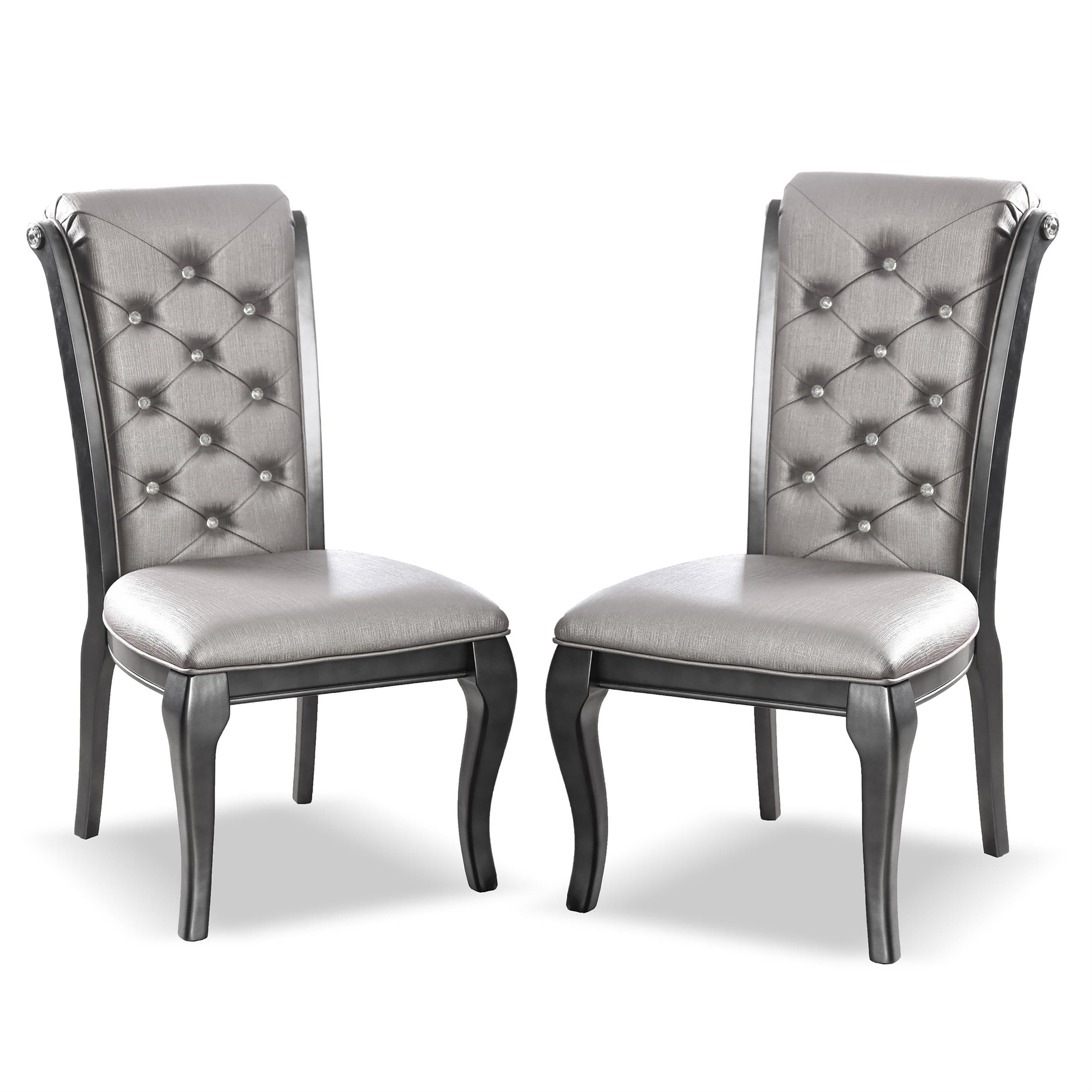 Furniture of America Bethlehem Wood Tufted Side Chairs in Gray (Set of 2) - Elegant Dining Room Chairs for Kitchen, Living Room, and Office Use