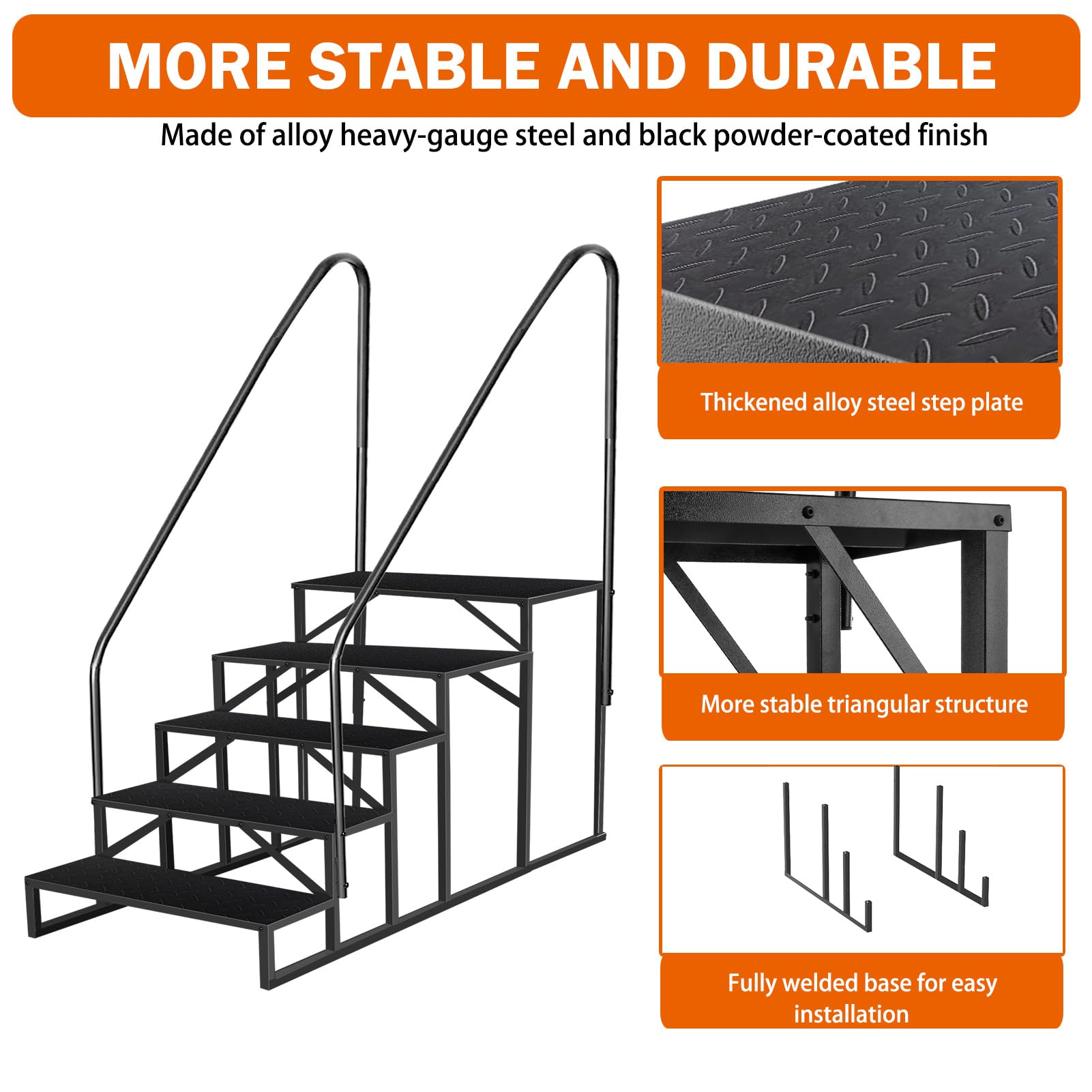 Heavy Duty 5-Step RV Ladder with Handrails - Sturdy Steel Camper Steps for Travel Trailers, Motorhomes & 5th Wheel RVs - Perfect for Outdoor Access, Poolside Use & Mobile Home Entry