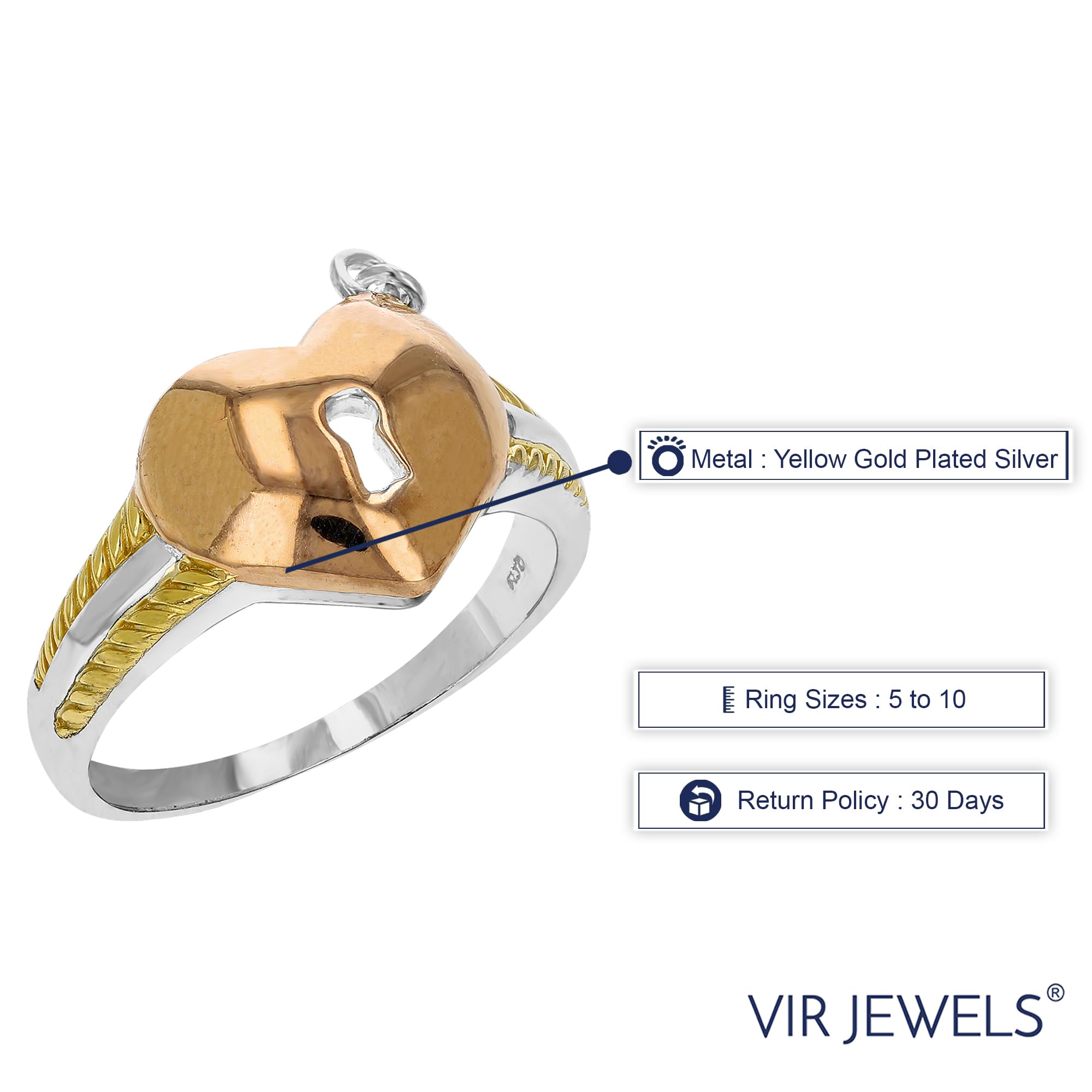 14K Yellow Gold Plated Sterling Silver Heart Pendant with Lock & Key Charm - Perfect for Valentine's Day Gifts, Anniversary Presents & Romantic Jewelry