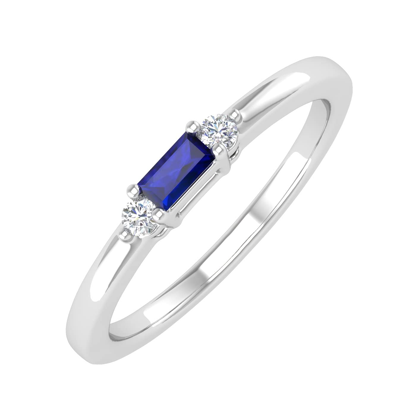 0.15 Carat Baguette Blue Sapphire & Round White Diamond Wedding Band Ring in 10K Gold - Elegant Bridal Jewelry for Engagement, Anniversary & Special Occasions