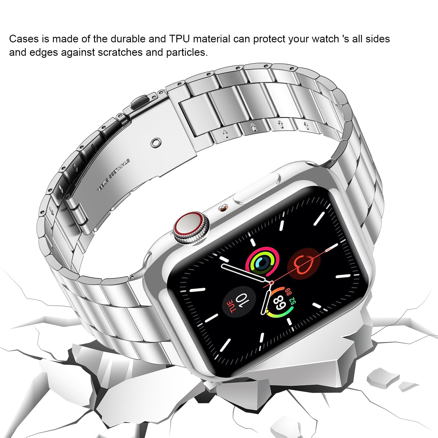 Premium Stainless Steel Apple Watch Band Compatible with Apple Watch Ultra 49mm/46mm & Series 10/9/8/7/6/SE/5/4/3/2/1 - Durable Metal iWatch Strap with Protective Case & Screen Protector for Men & Women | Perfect for Business, Workout & Everyday Wear