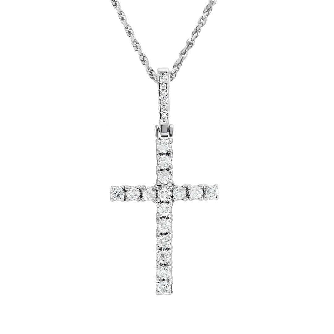 14K White Gold Diamond Cross Pendant Necklace - 1.4 Carat Total Weight - Perfect for Gifts, Baptism, First Communion & Everyday Elegance
