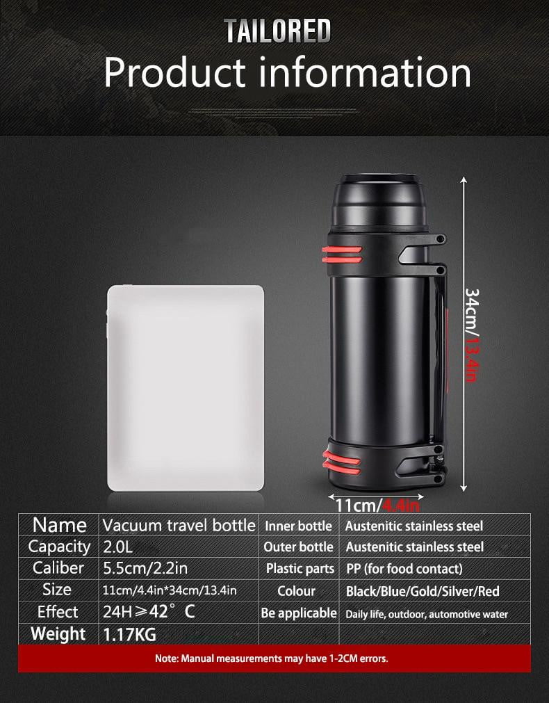 Premium Stainless Steel Double Wall Vacuum Insulated Thermos with Handle - The Aqua Grail Thermo - Keeps Drinks Hot/Cold for 24 Hours - Perfect for Camping, Office & Outdoor Adventures