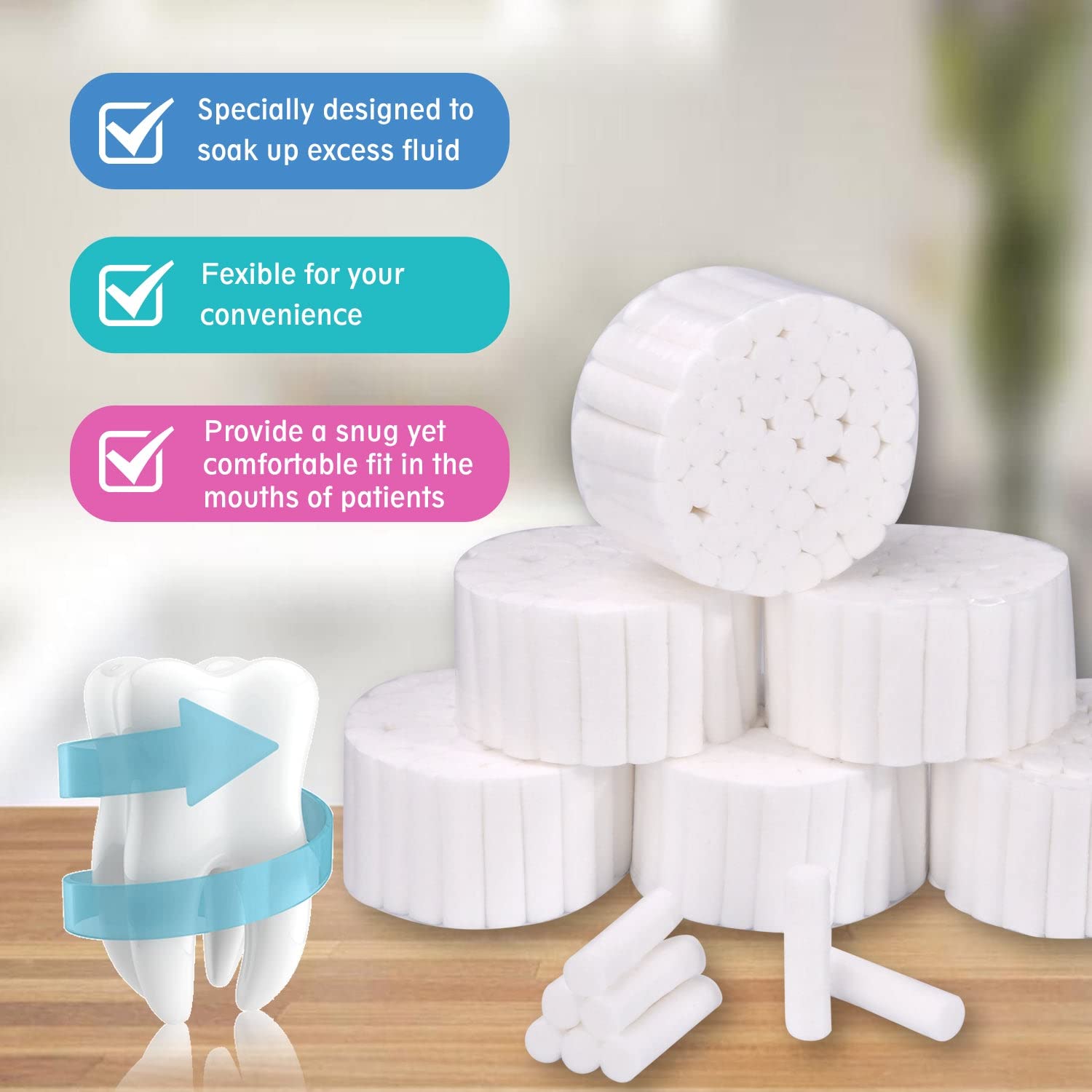 **1000 Rolls Disposable Non-Sterile Cotton Pads - 100% Pure Soft & Absorbent Dental Cotton Rolls for Kids & Adults | Oral Care, Nose Plugs, First Aid, Makeup Removal**