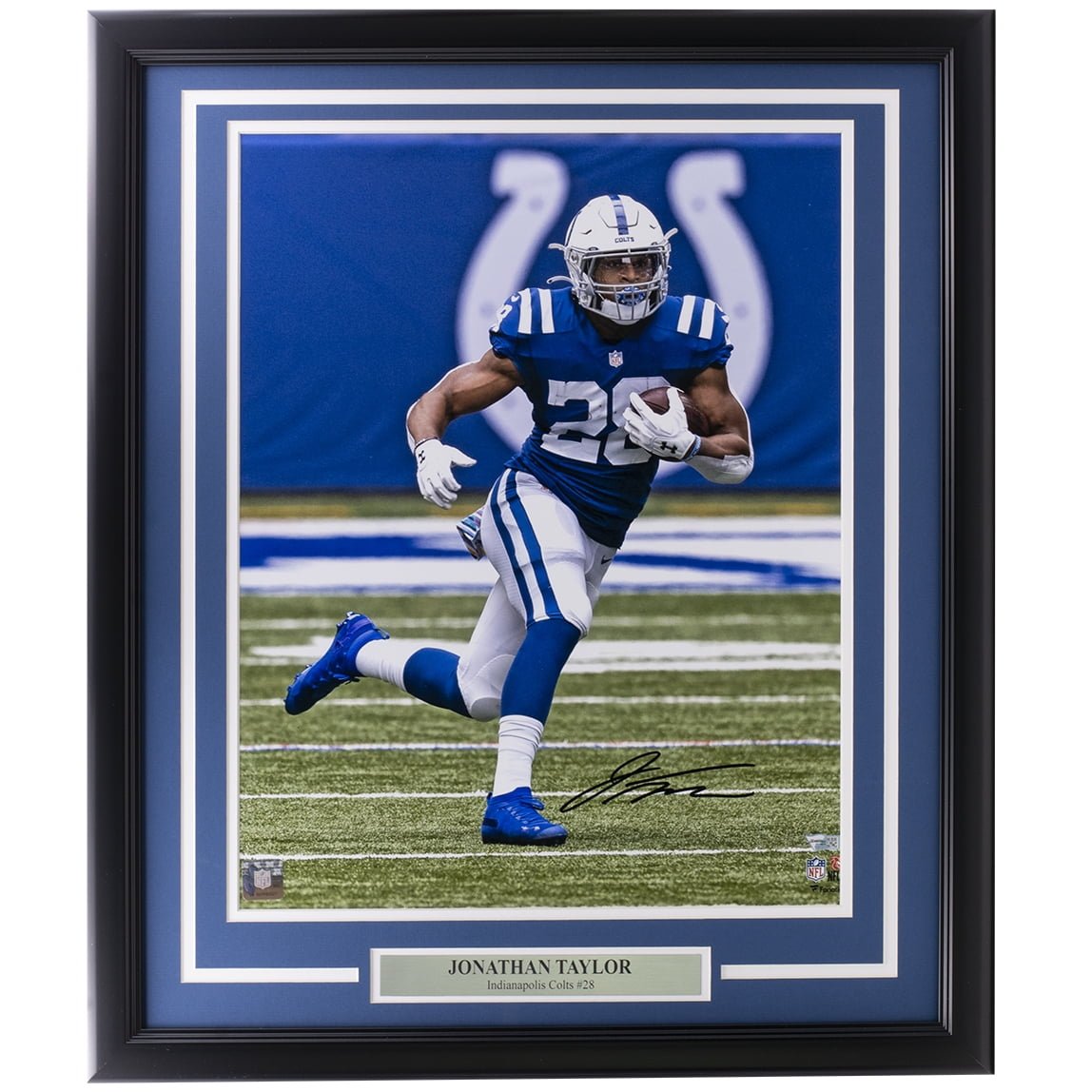 Jonathan Taylor Autographed Indianapolis Colts Framed 16x20 Photo - NFL Memorabilia for Sports Fans & Collectors - Perfect for Man Cave, Game Room Decor or Gift for Football Enthusiasts