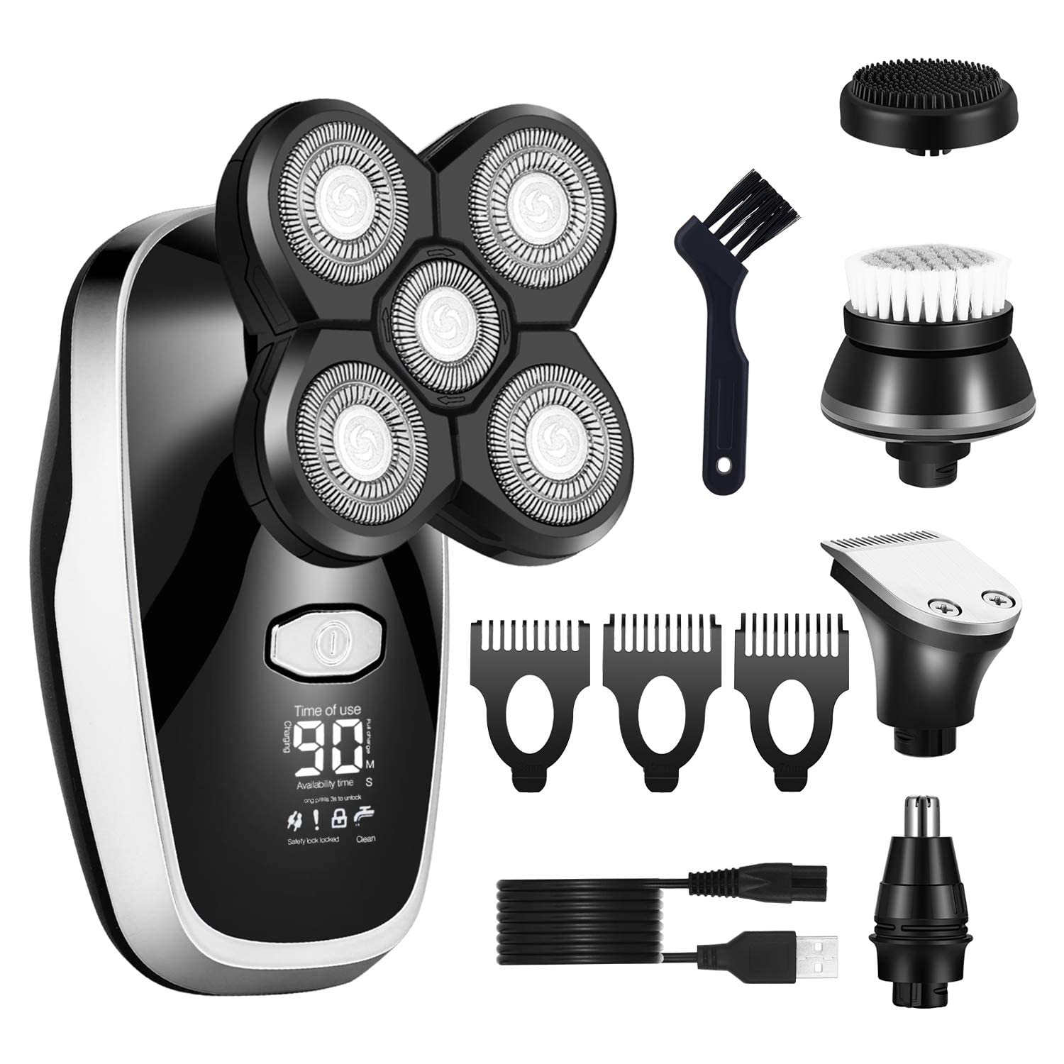 Premium Electric Razor for Men - Wet/Dry Rechargeable Shaver with Digital Display & Beard Trimmer - Full Body Grooming Kit for Face, Head & Body Shaving - Perfect for Travel, Gym & Daily Grooming Routine