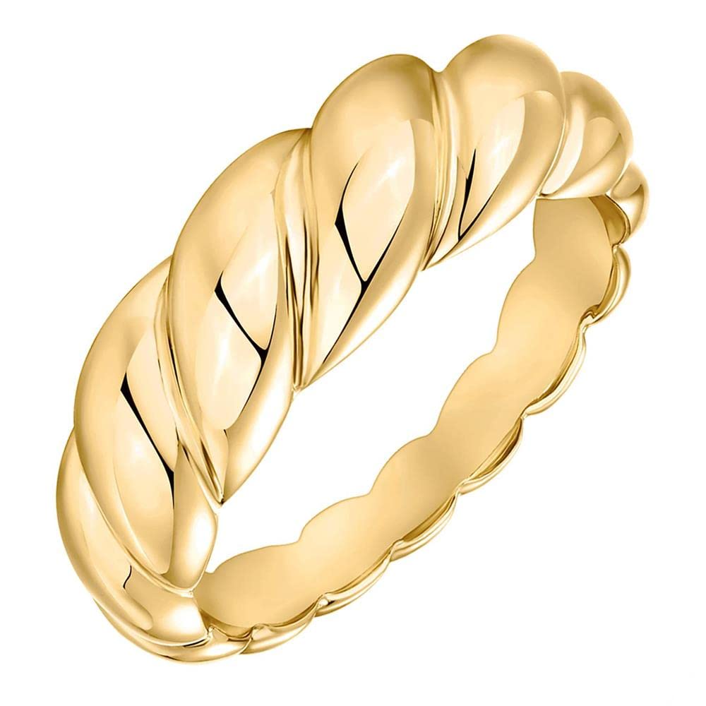 14K Gold Plated Dome Twist Braid Ring for Women - Chunky Signet Croissant Style Engagement Ring (US Sizes 6-8) - Perfect for Weddings, Anniversaries & Special Occasions