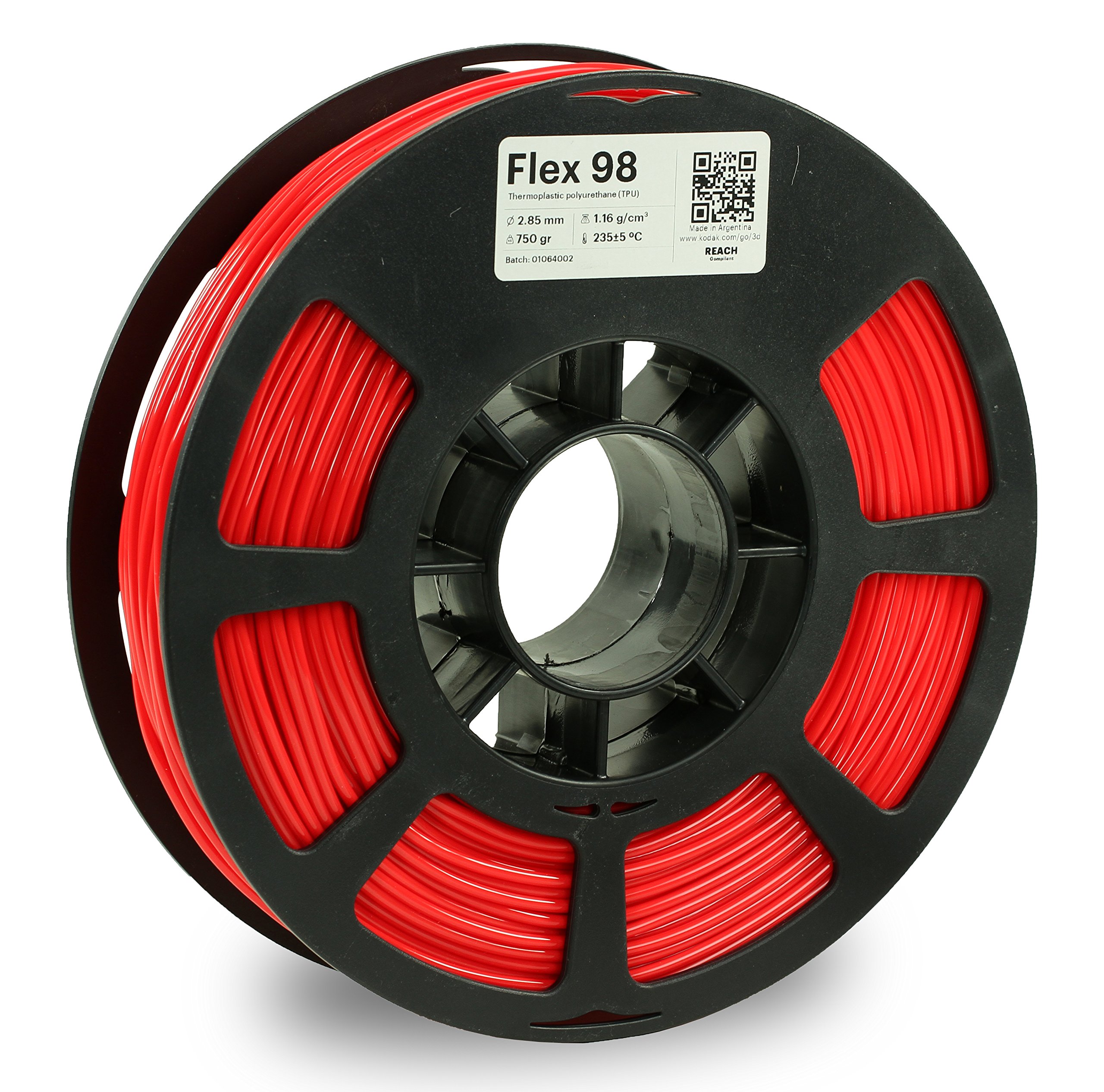 Premium KODAK FLEX 98 Flexible TPU 3D Printer Filament - 750g (1.6lbs) Spool, 2.85mm, +/-0.03mm Accuracy, Vibrant Red - Moisture-Resistant for FDM Printers - Vacuum Sealed in Aluminum Ziploc Bag - Ideal for Cosplay, Phone Cases & Flexible Prototypes
