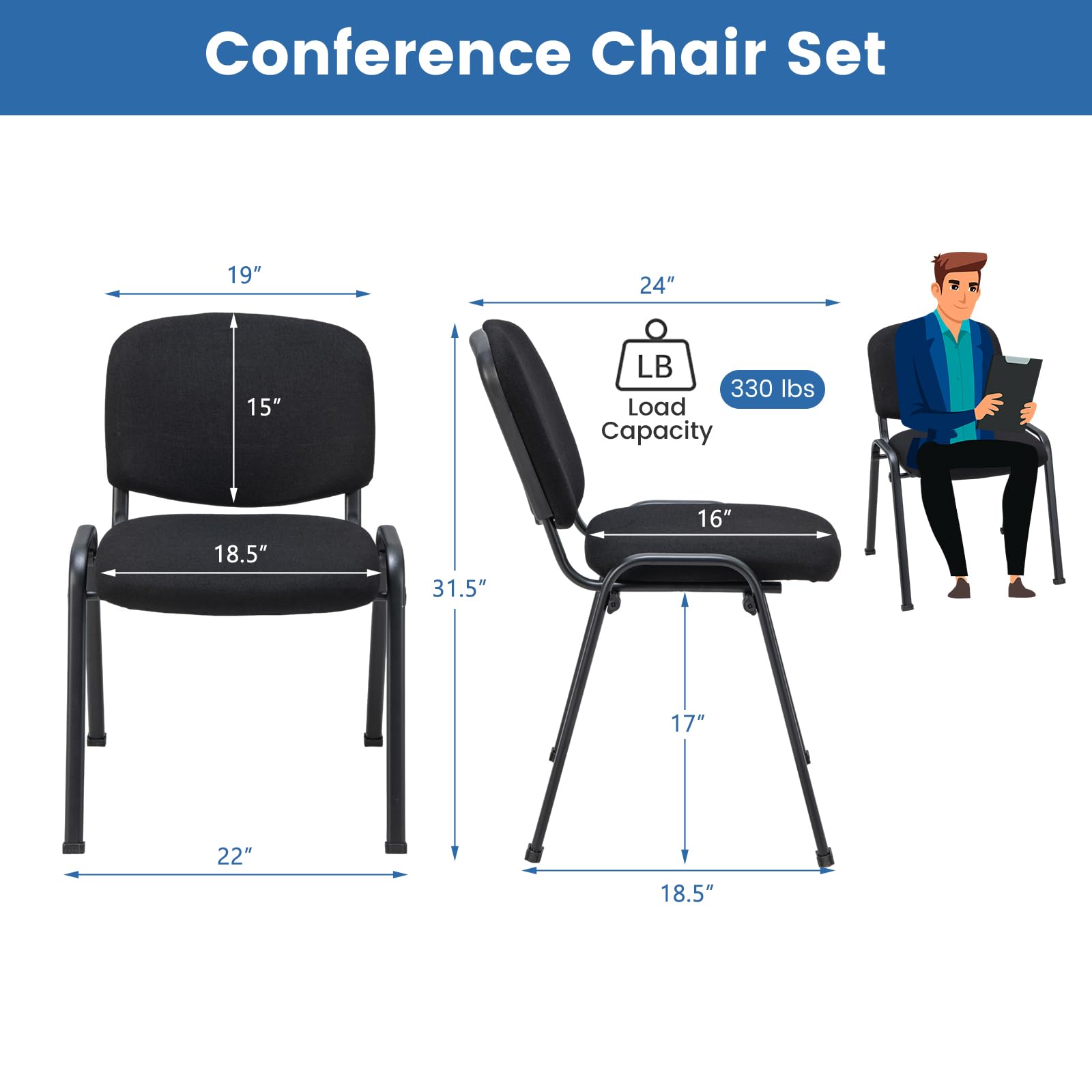 S AFSTAR 5-Pack Stackable Conference Chairs with Padded Seat Cushion - Ergonomic Office Guest Chairs for Reception, Waiting Room, Meeting Room, Office Lobby & Church - Perfect for Business Meetings, Events & Worship Spaces