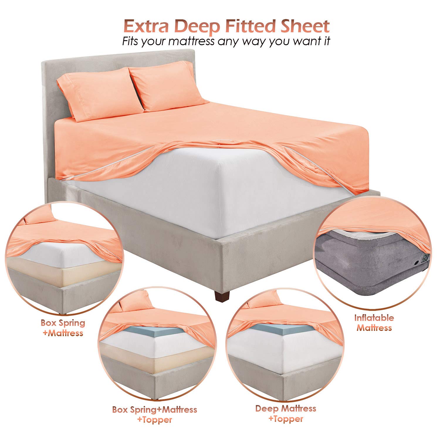 Nestl Extra Twin XL Deep Pocket Sheets Set - 4 Piece Soft Microfiber Bedding with Pillowcases - Fade Resistant, Breathable & Wrinkle-Free - Perfect for Dorms, Guest Rooms & Cozy Bedrooms (Twin XL, Peach)