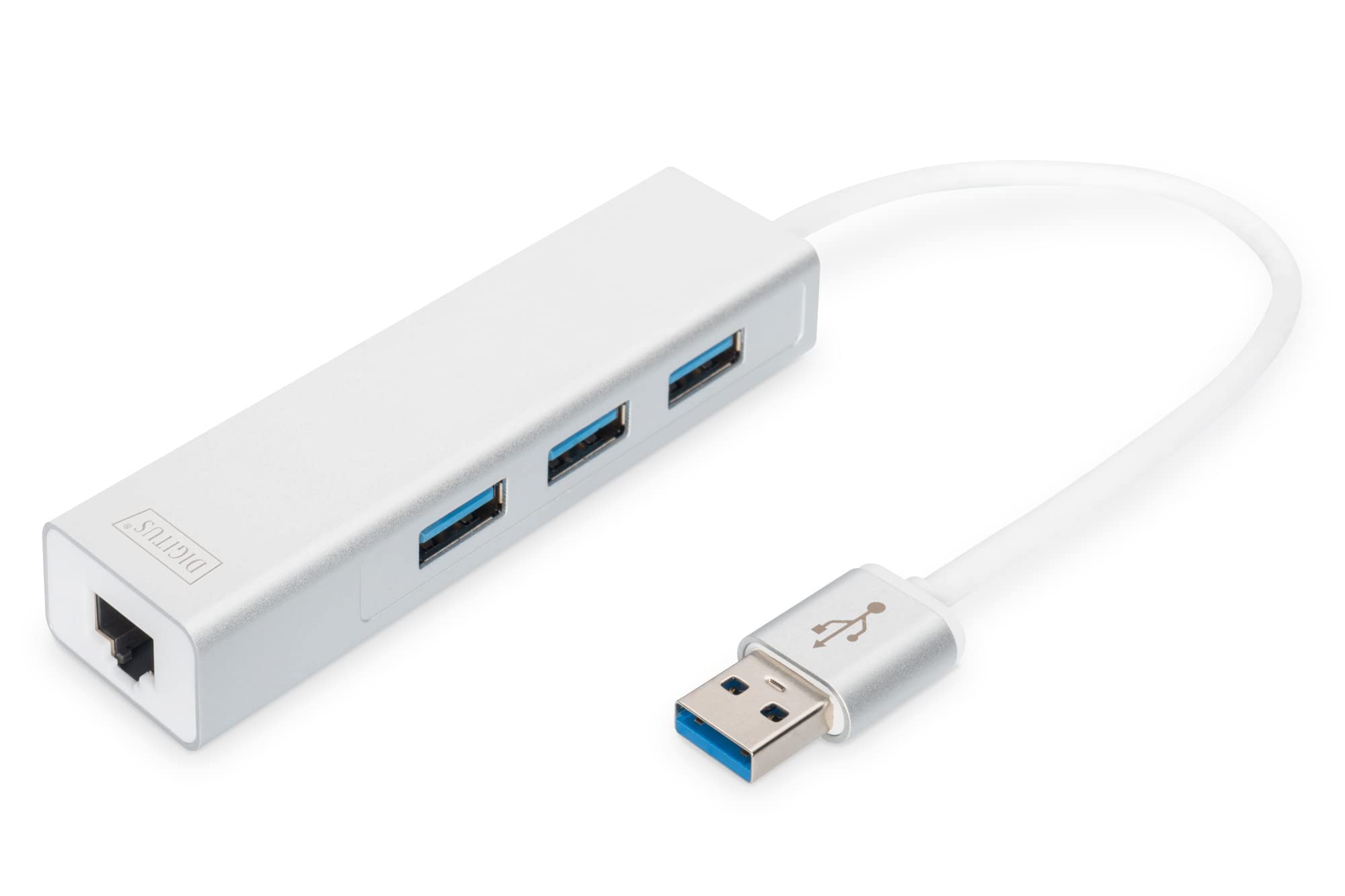 Assmann DIGITUS USB 3.0 3-Port Hub with Gigabit Ethernet Adapter - High-Speed Data Transfer for Laptop, Desktop, and Home Office Use