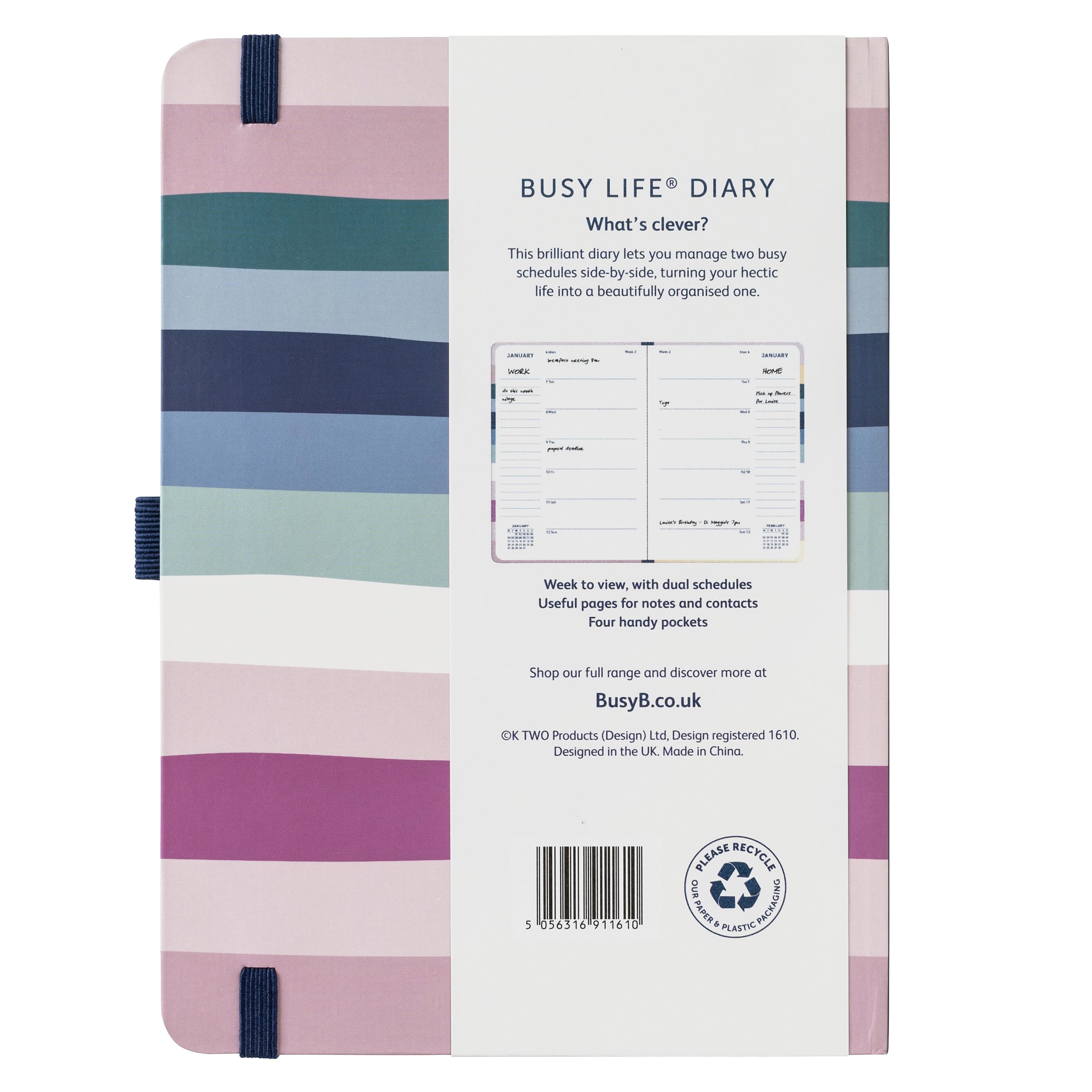 Busy B A5 2025 Planner - Weekly & Monthly Organizer with Dual Schedules, Yearly Calendar, Pen Holder & Elastic Closure | Pastel Stripe Design | Perfect for Students, Teachers & Professionals | School, Office & Personal Planning