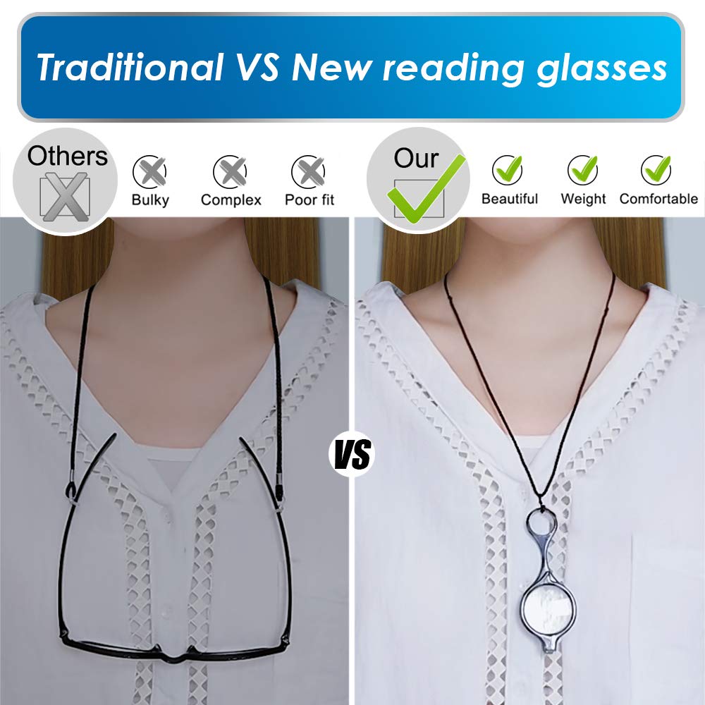 TERAISE Lightweight Reading Glasses Pendant Necklace - Anti-Loss Readers with Case for Women | Perfect for Reading, Shopping & Travel Accessories