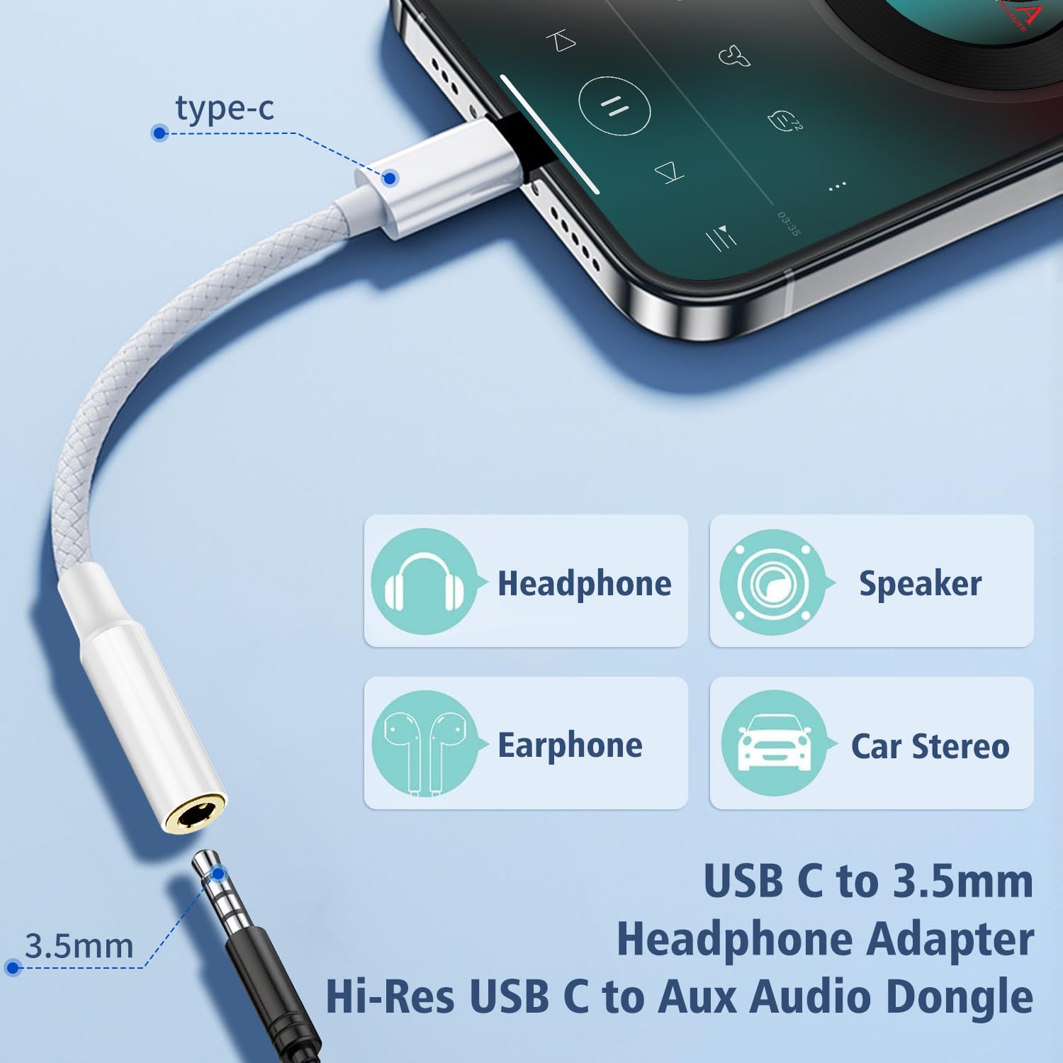 Critin 2-Pack USB C to 3.5mm Headphone Adapter - Type C Audio Jack Converter for iPhone 15/15 Pro/Pro Max/Plus & Samsung Galaxy S23/S22/S21 Ultra - Perfect for Music, Gaming & Calls on Your Smartphone